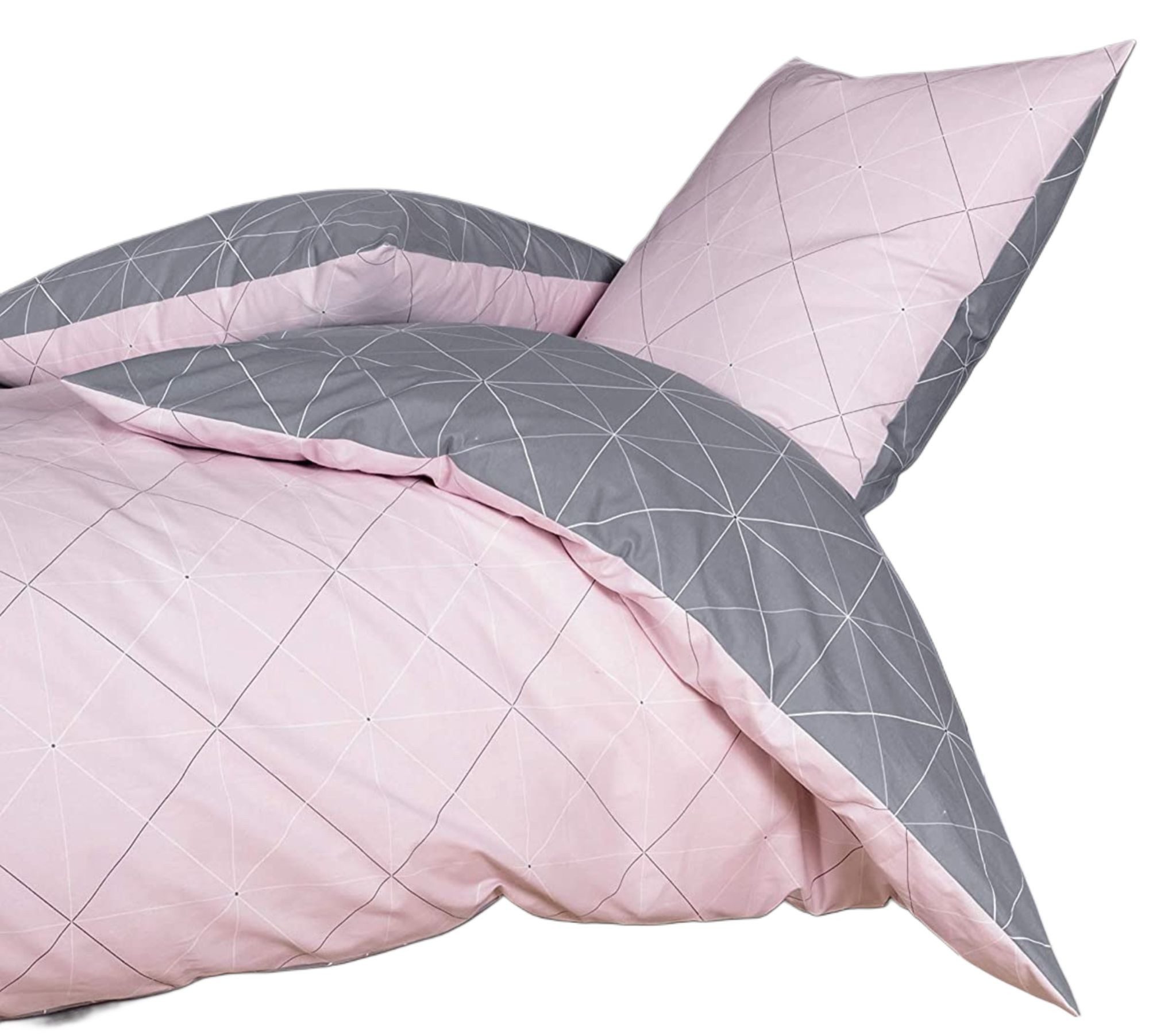 soma Bettwäsche Bettbezug 135x200 80x80 geometirisch gestreift grau rosa bi günstig online kaufen