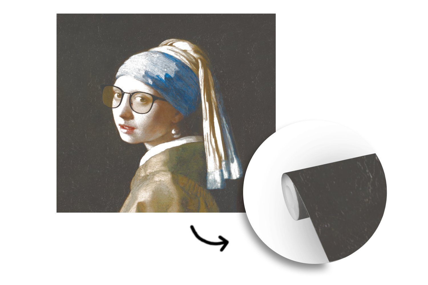 MuchoWow Fototapete oder Tapete Matt, - Perlenohrring - Das Wandtapete mit Brillen, Vermeer Wohnzimmer St), Mädchen Vinyl dem Schlafzimmer, (5 für bedruckt