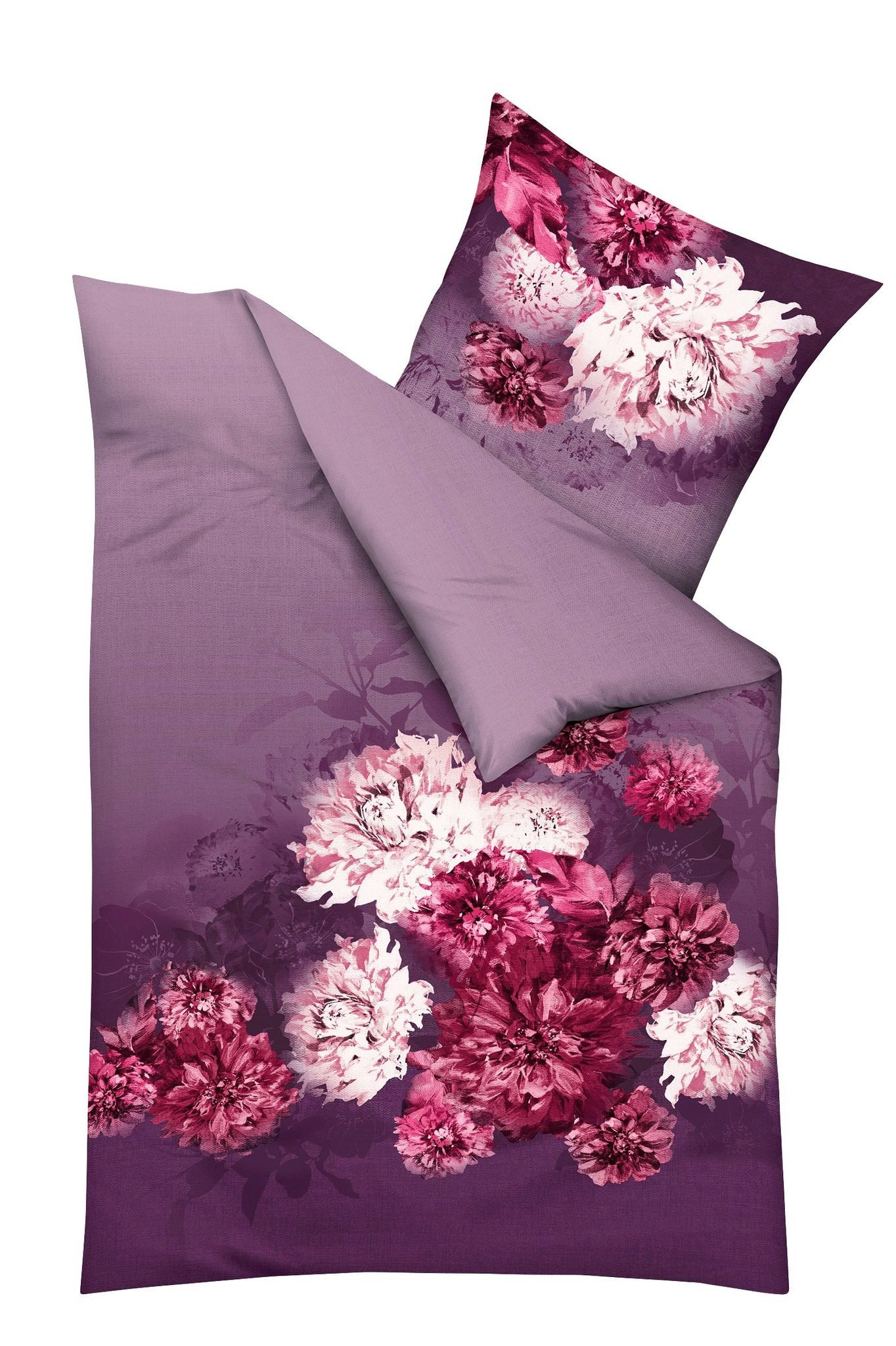 JACK Bettwäsche JACK by Kaeppel Fein Biber Bettwäsche 2 tlg 135x200cm Flamenco Violett, Biber, 2 teilig, farbenfrohes Blumenmotiv, Elegante Optik – Bild 4 von 5