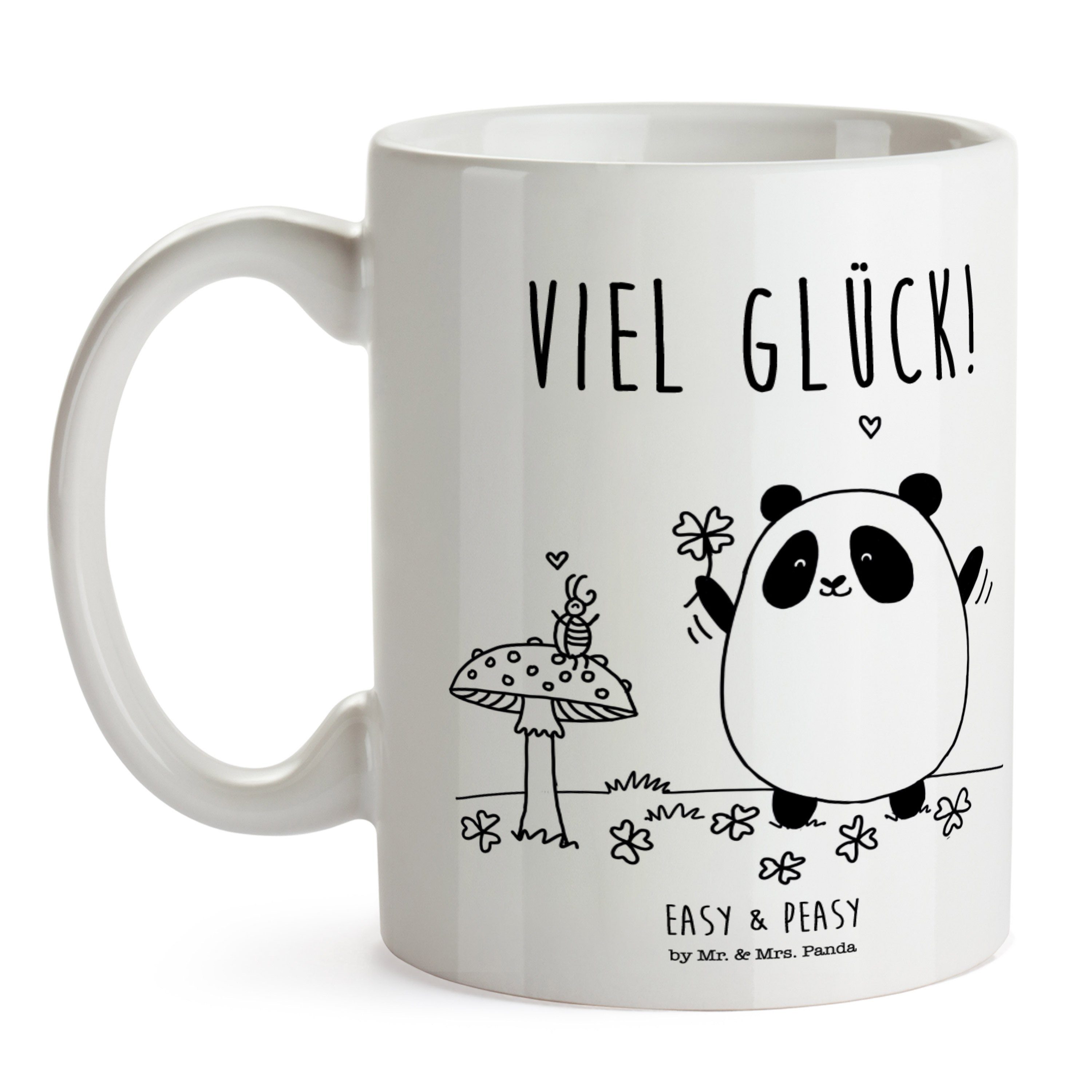 Easy Tasse Weiß Geschenk, Panda Viel & Motive, Peasy Mrs. & Keramik - Teeta, Mr. Glück Tasse - Tasse,