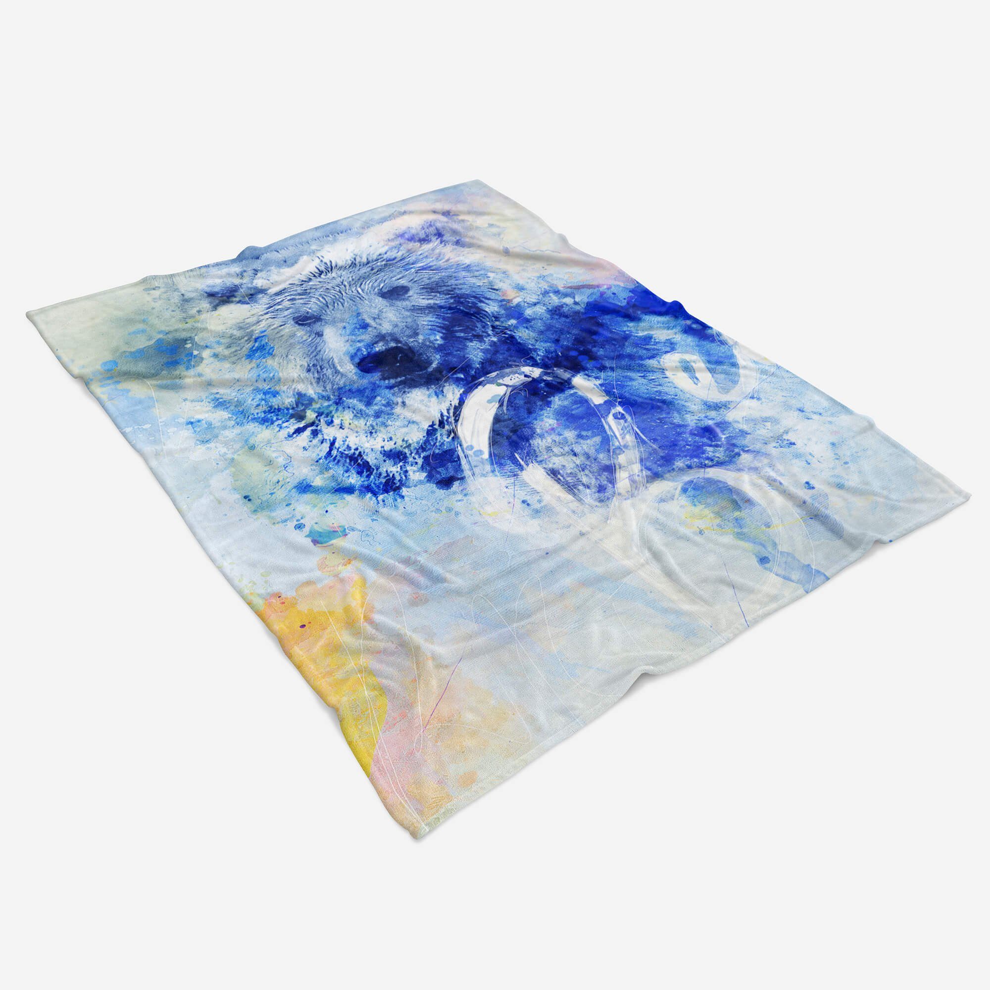 Bear Art Motiv, Baumwolle-Polyester-Mix Kunstvoll Strandhandtuch Kuscheldecke Handtuch Handtücher (1-St), Tier Handtuch SplashArt Saunatuch Serie Sinus