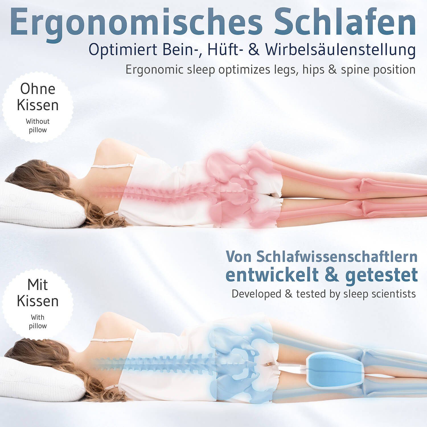 Visco-Schaum Kniekissen die Knie-Stützkissen für Bein-Kissen, Third Stellung Beinen & Life of Optimiert Seitenschläfer, von Hüfte