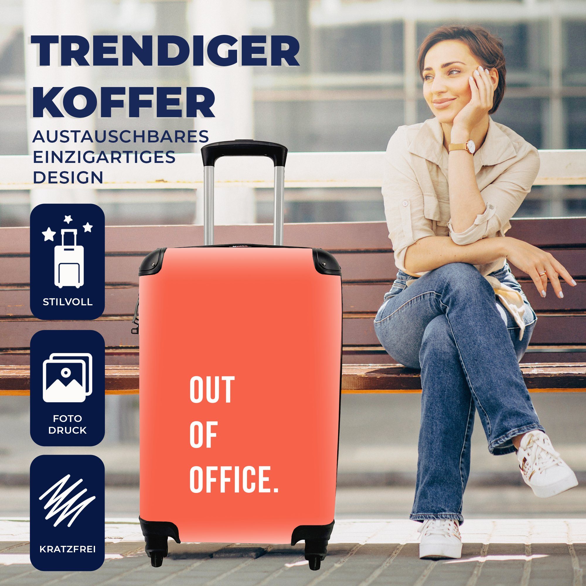 Handgepäckkoffer für Dienst Zitate Reisekoffer mit rollen, MuchoWow Handgepäck Außer Reisetasche Orange, Rollen, 4 Ferien, - - Trolley,