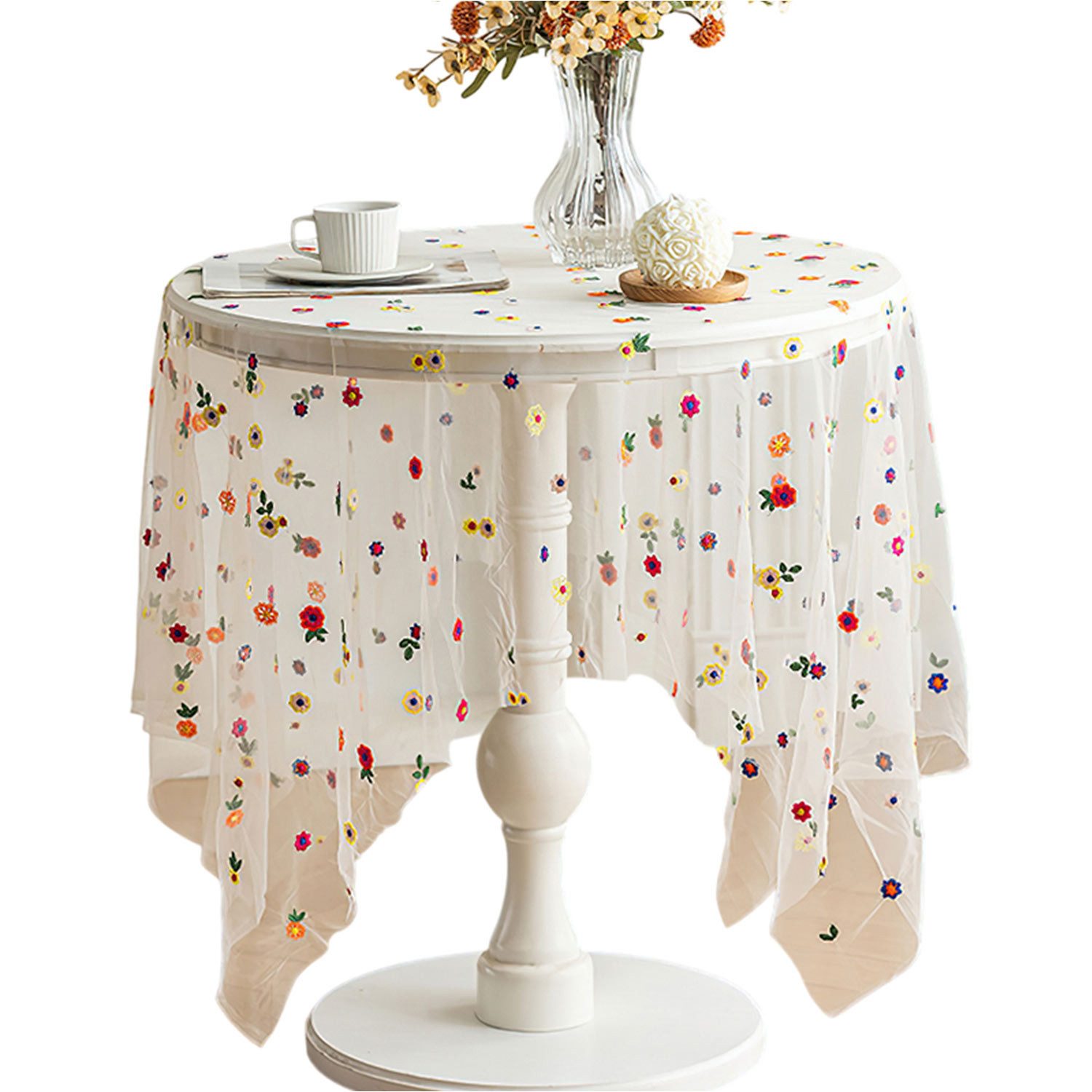 Refttenw Tischdecke Romantische Spitzentischdecke mit Blumenstickerei,Deskt günstig online kaufen