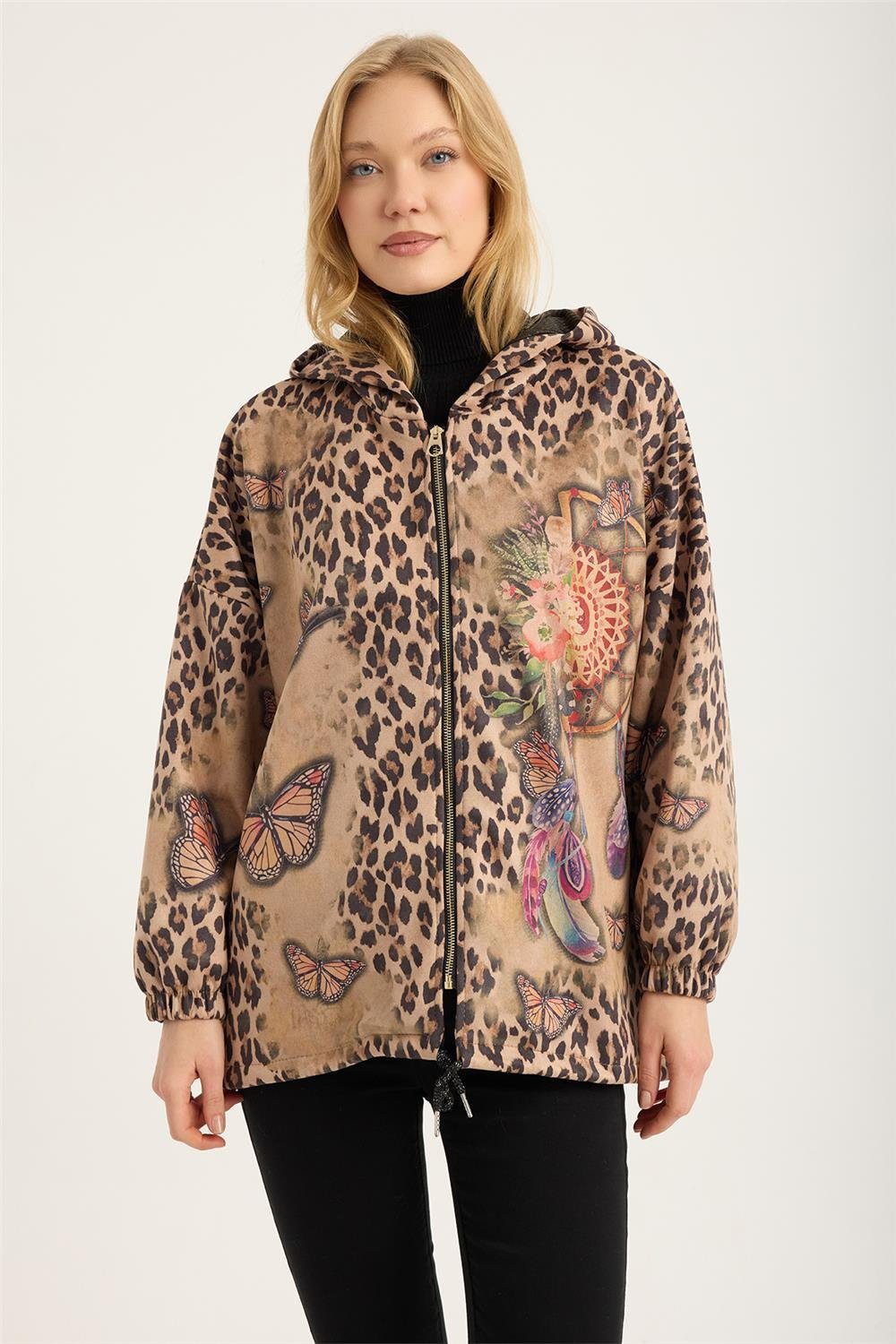 HomeStore Jeansjacke Leoparden Schmetterling Traum Jacke mit Reißverschluss