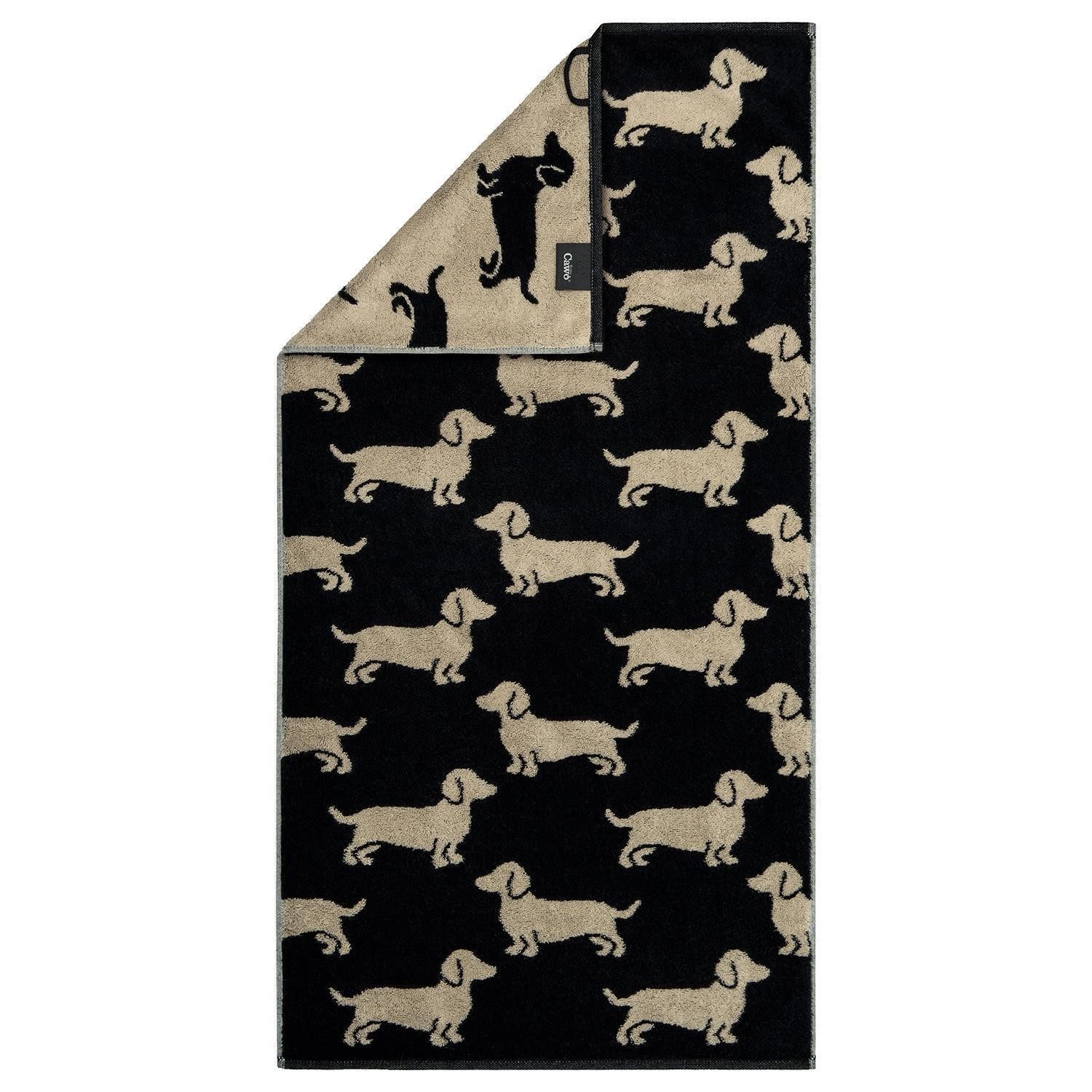Cawö Duschtücher WE LOVE DOGS, 80 x 150 cm, Beige, Schwarz, Baumwolle (1-St), Made in Germany, mit Öse zum Aufhängen, 500 g / m²