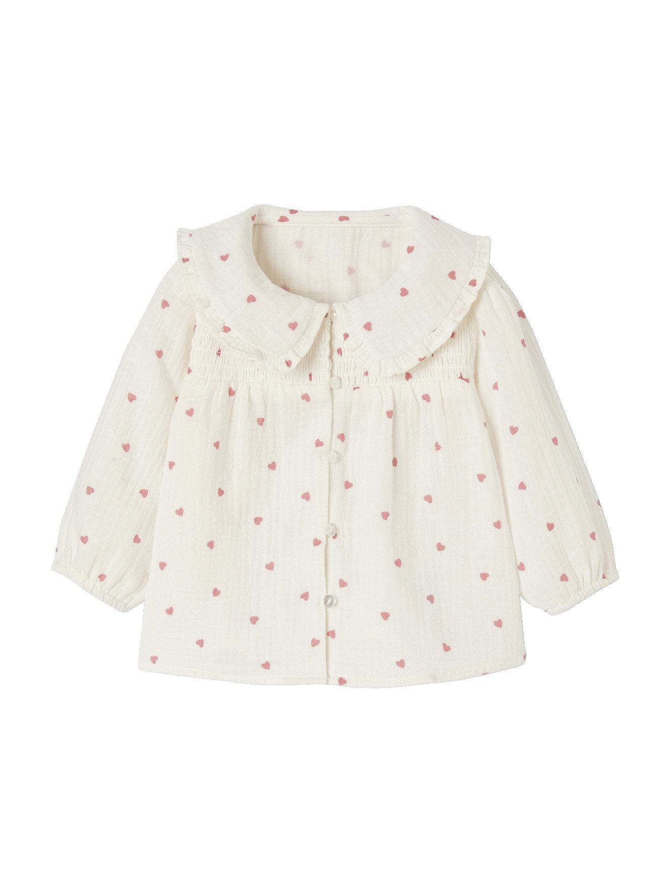 vertbaudet Langarmhemd Mädchen Baby Bluse aus Musselin mit Herzen