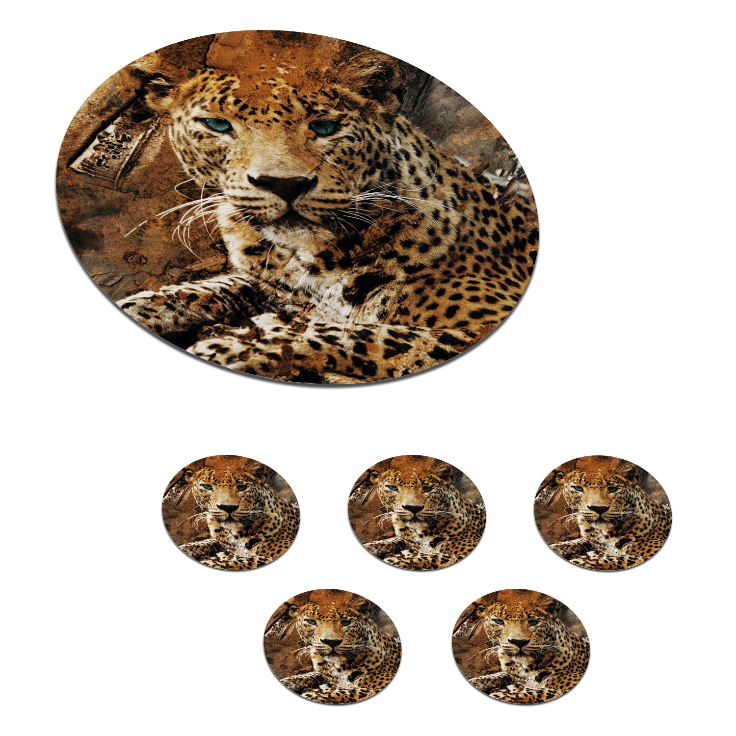 MuchoWow Glasuntersetzer Leopard - Tiere - Wild, Zubehör für Gläser, 6-tlg., Getränkeuntersetzer, Tassenuntersetzer, Korkuntersetzer, Tasse, Becher
