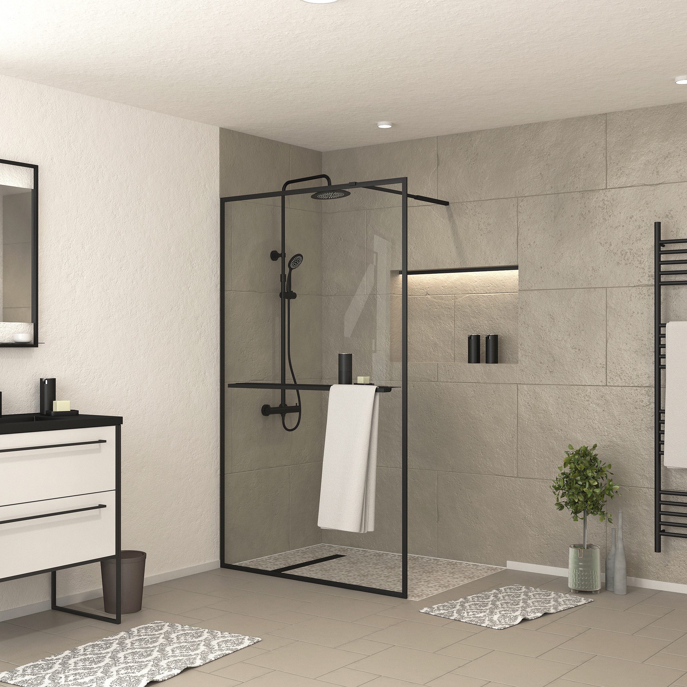 Marwell Walk-in-Dusche Black Frame Shelf, Einscheibensicherheitsglas, günstig online kaufen