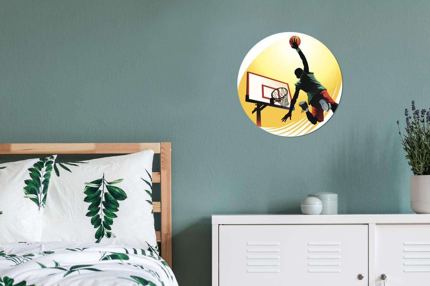 (1 MuchoWow Wanddekoration Illustration Seite, cm Rundes ein wirft St), Gemälde Wohnzimmer, von einer der In Forex, Basketballspieler Wandbild, 30x30 Kreis