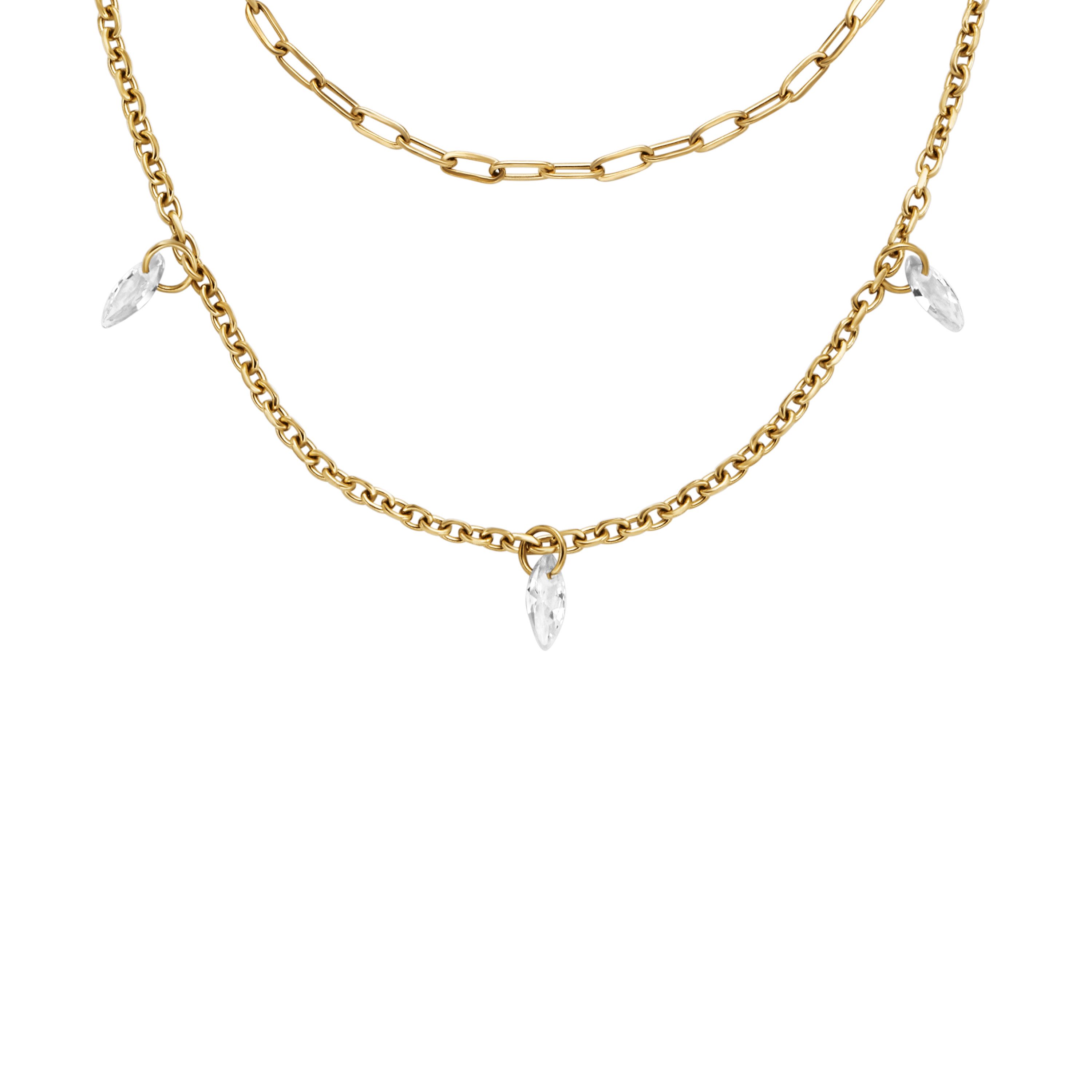 Fossil Kette mit Anhänger Schmuck Geschenk Edelstahl Halsschmuck ELLIS Layering, mit Zirkonia (synth)