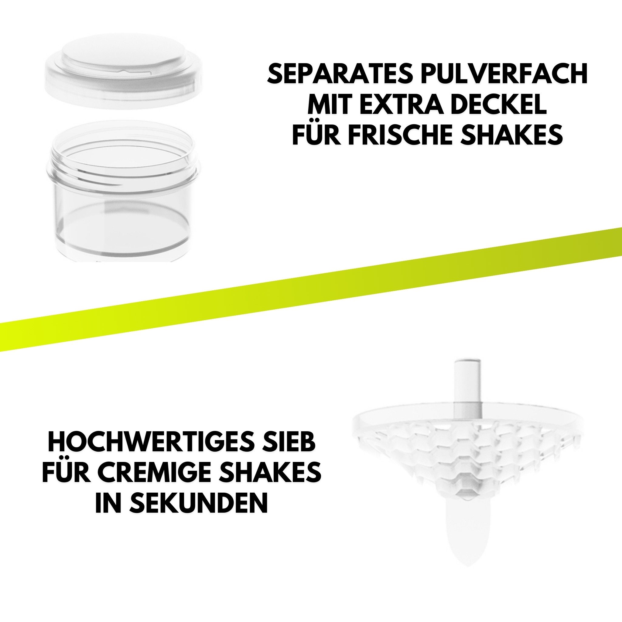 GYMSHAKER Protein Shaker mit Pulverfach - Trinkflasche für Fitness, Sport & Bodybuilding, Shaker für EAA, Eiweiß- & Sportgetränke, spülmaschinengeeignet