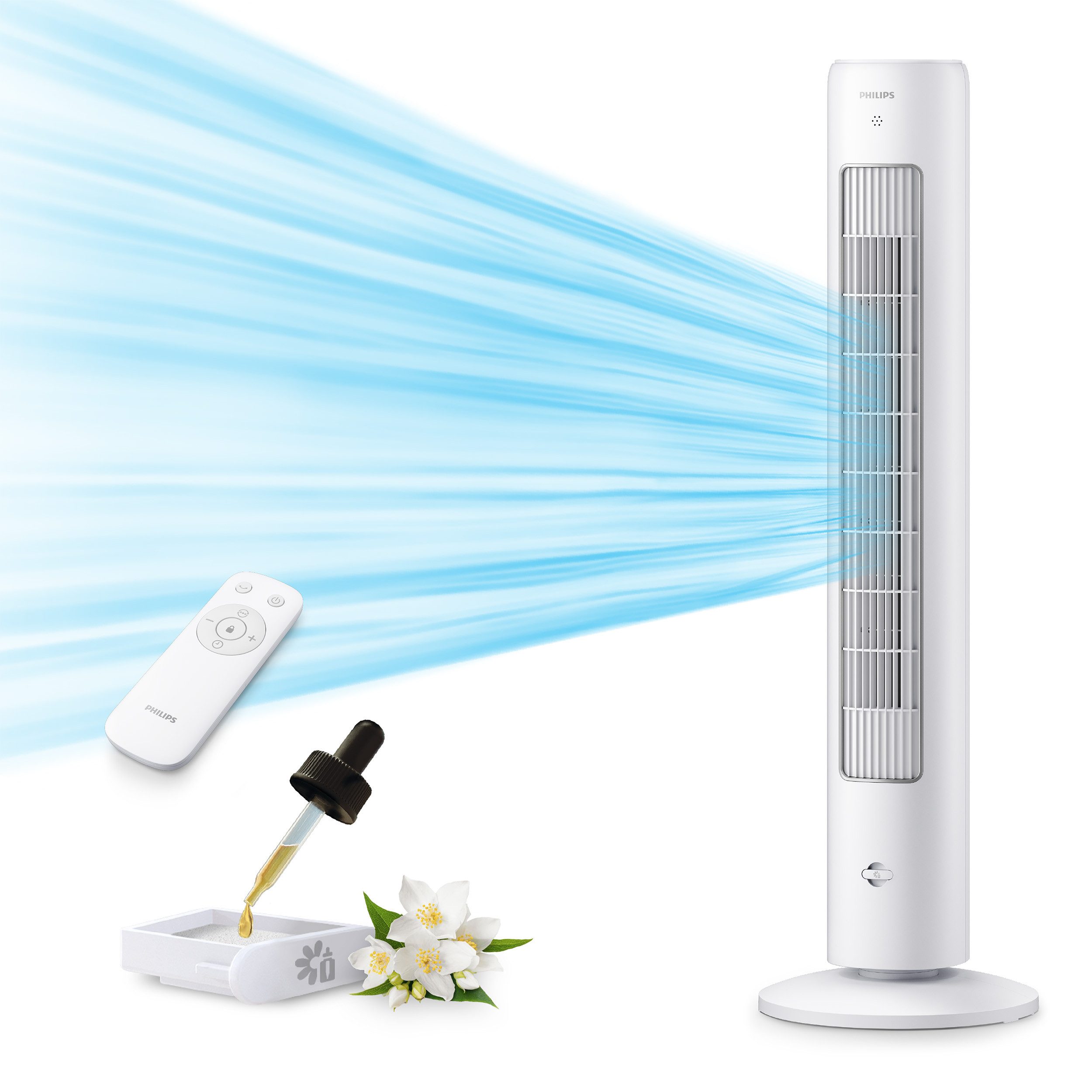 Philips Turmventilator 5000 Series CX5535, 3 Stufen, Höhe 105cm, inkl. Fernbedienung, geeignet als Aroma-Diffuser