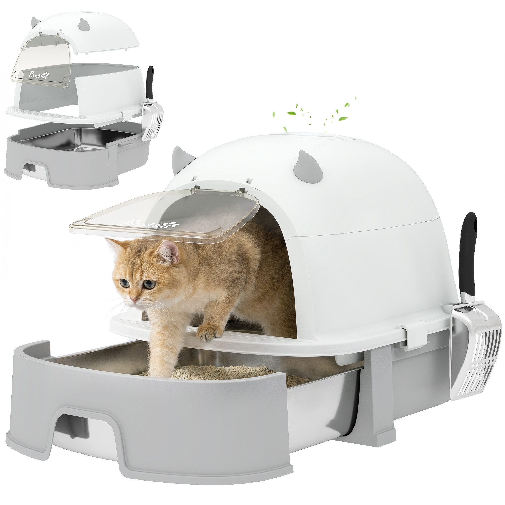 PawHut Katzentoilette Katzenklo mit Schaufel & Aktivkohlefilter, für mittelgroße Katzen bis 5 kg