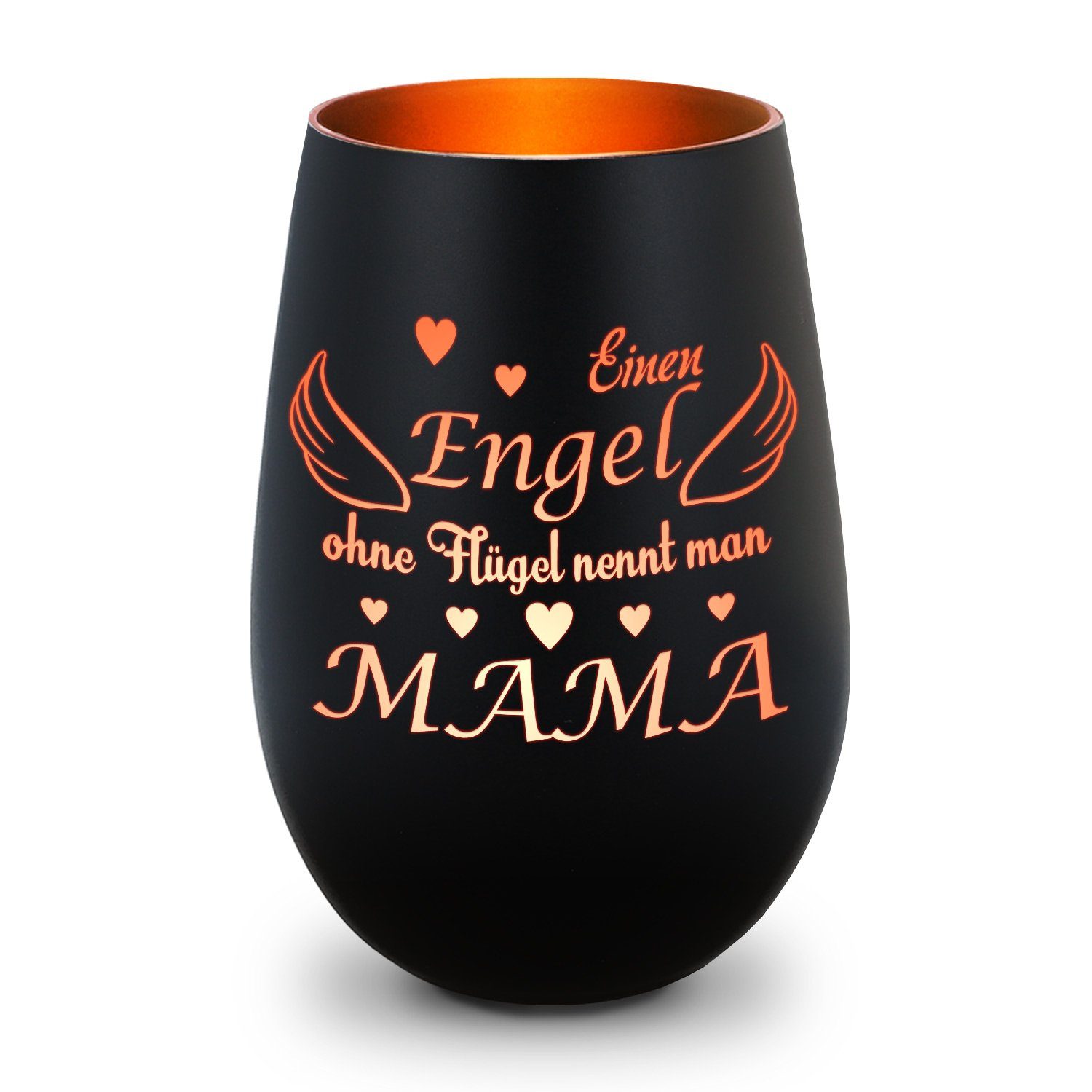 GRAVURZEILE Windlicht aus Glas mit Gravur - Einen Engel ohne Flügel nennt man Mama - Deko (Schwarz/Bronze), Geschenke für Frauen und Männer zum Geburtstag und weitere Anlässe