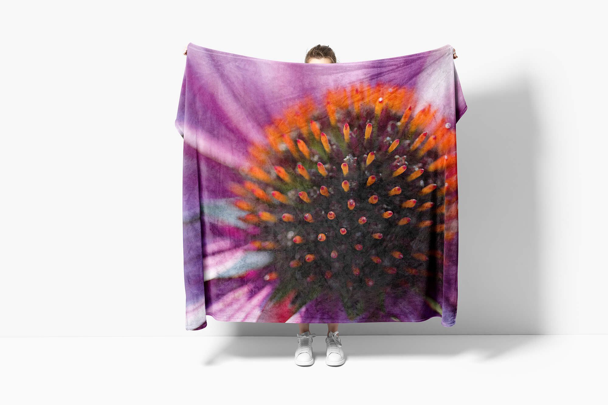 Sinus Art Handtücher Handtuch Strandhandtuch Fotomotiv Baumwolle-Polyester-Mix Kuscheldecke Purpur (1-St), mit Blume Handtuch Sonne, Saunatuch