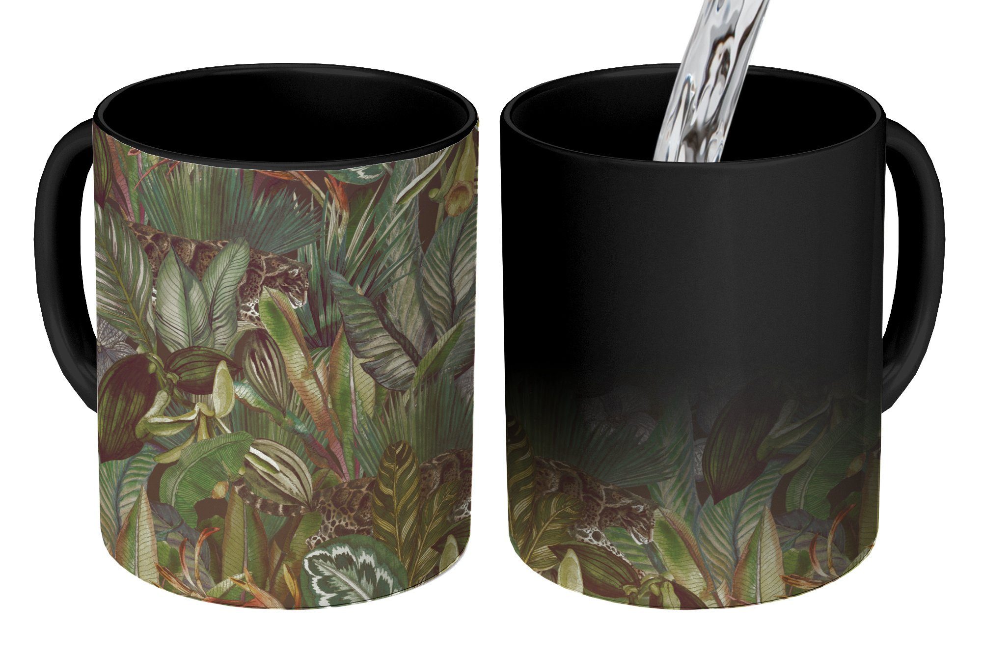 MuchoWow Tasse Blätter - Dschungel - Muster, Keramik, Farbwechsel, Kaffeetassen, Teetasse, Zaubertasse, Geschenk