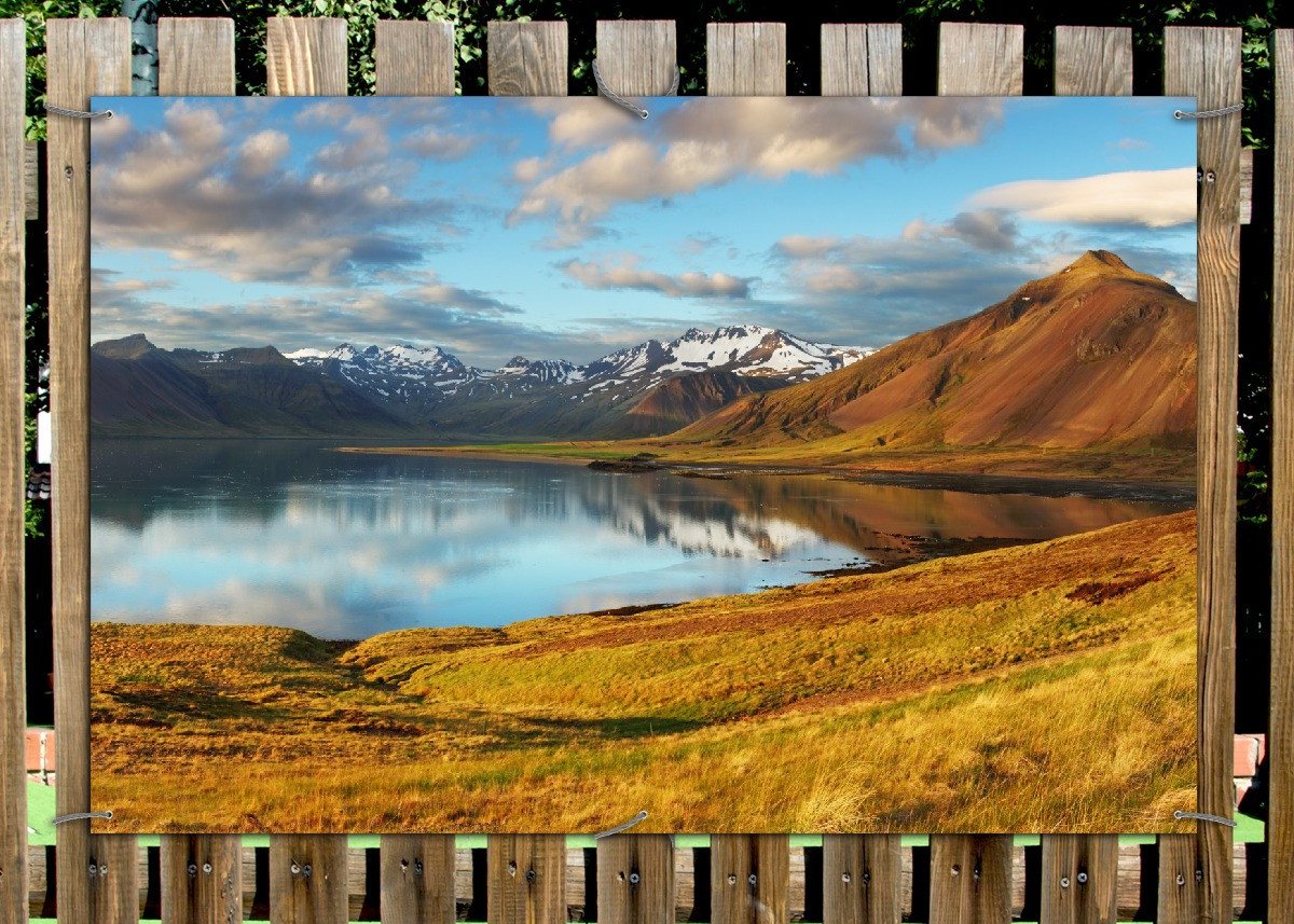 Thumbnail - Wallario Sichtschutzzaunmatten Bergpanorama mit Spiegelung im See