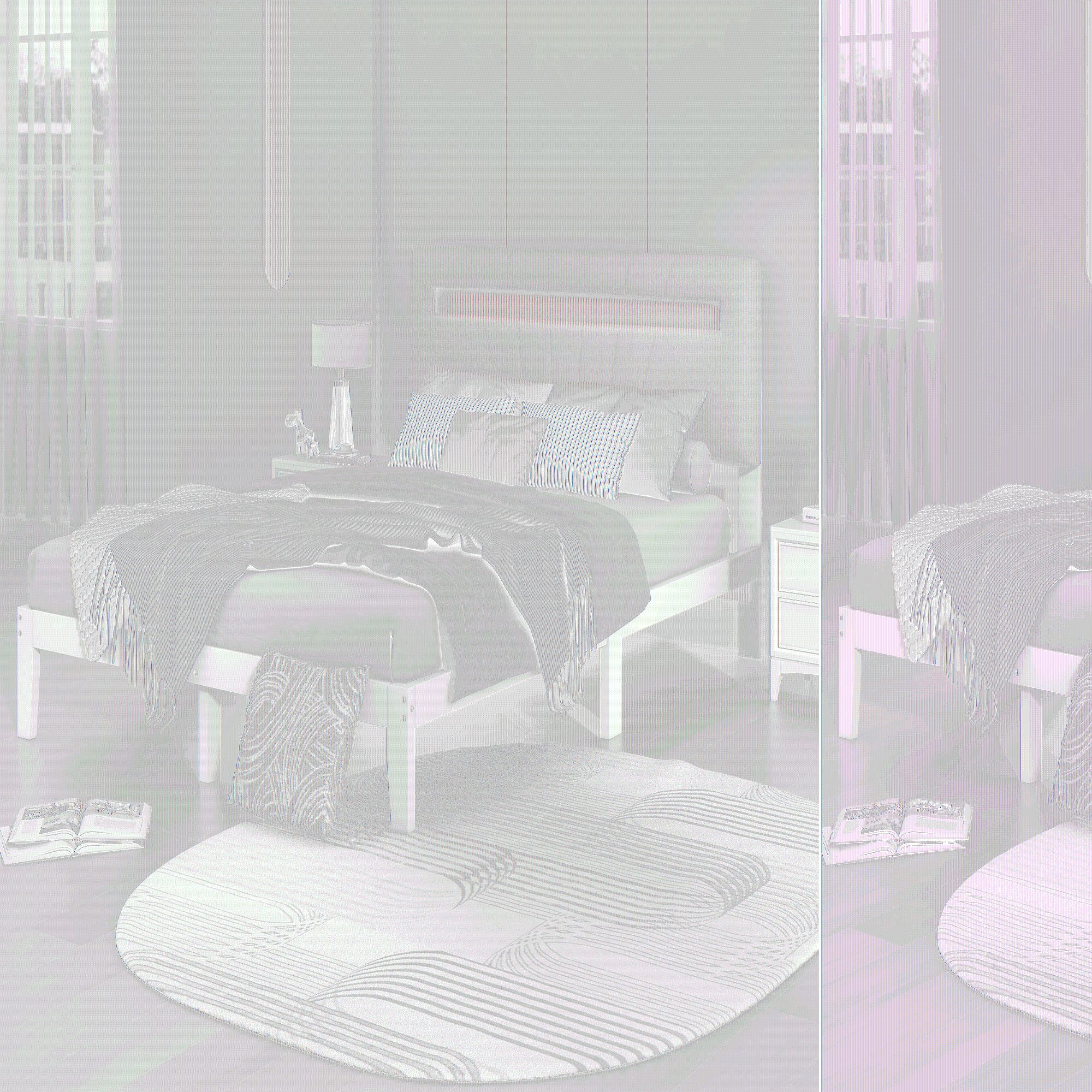 REDOM Polsterbett Holzbett Doppelbett Holz Massivholz Jugendbett Bettrahmen Weiße cm) Massivholzbett (aus Mit Matratze, blauem Kinderbett mit Kopfteil Bett LED-Lichtleiste 140x200 mit