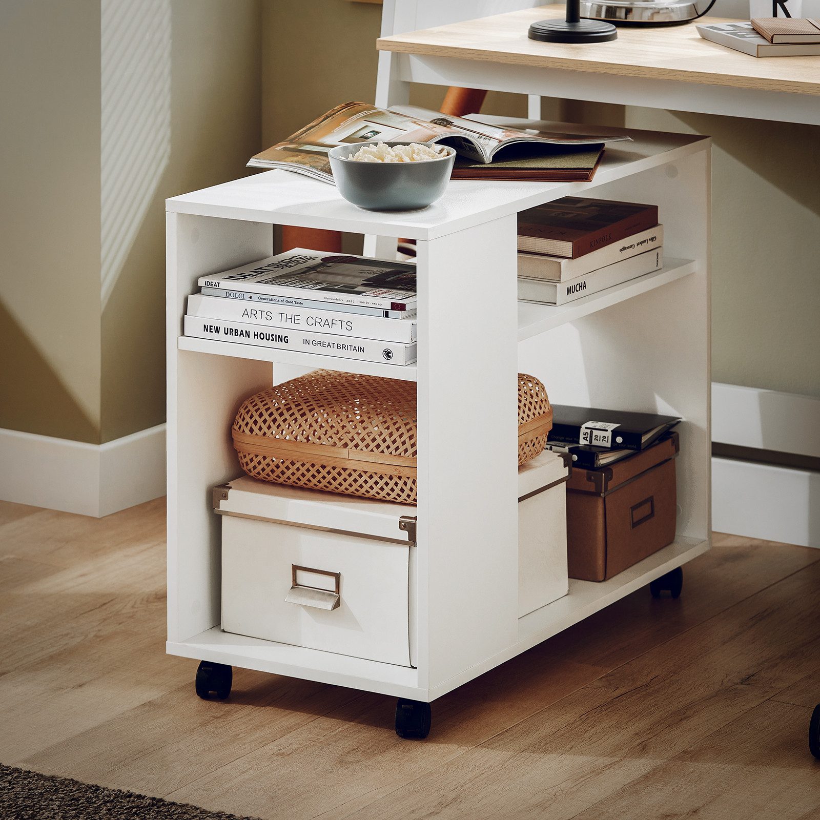 SoBuy Beistellwagen FBT34, Bücherregal, mit Rollen, Wohnzimmer, Schlafzimmer, Büro, Beistelltisch Nachttisch Rollcontainer Aktenschrank Druckerständer – Bild 5 von 5