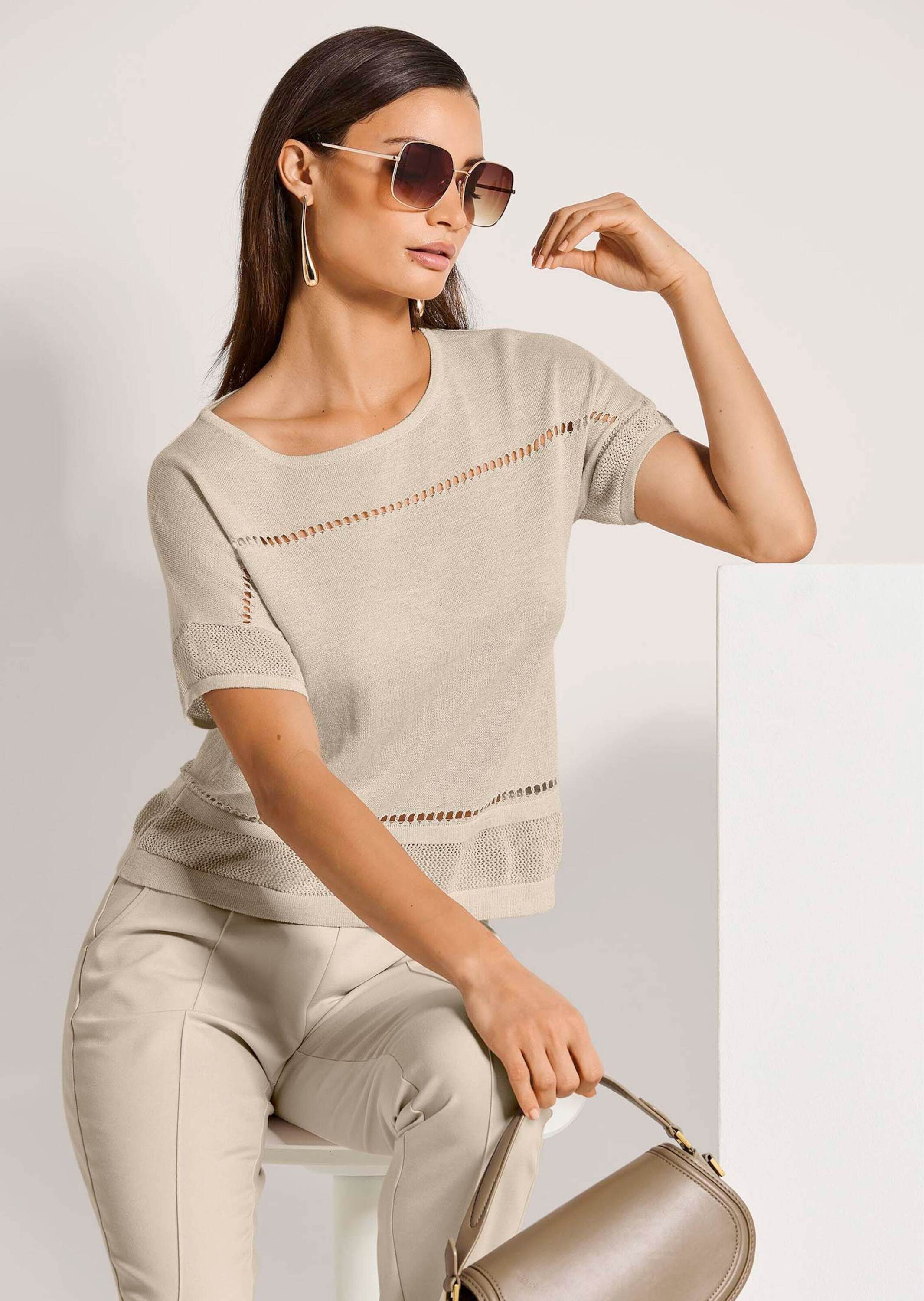 MADELEINE Strickpullover Kurzarm-Pullover mit Glanz-Effekt