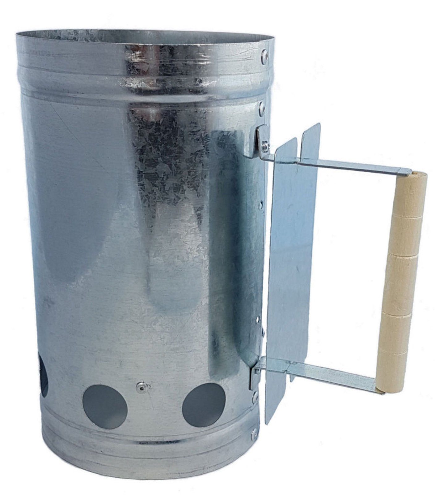 Spetebo Anzündkamin Metall Kohlestarter mit Holzgriff (Anzahl, 1-tlg., silber), Kohleanzünder mit Hitzeschild in silber