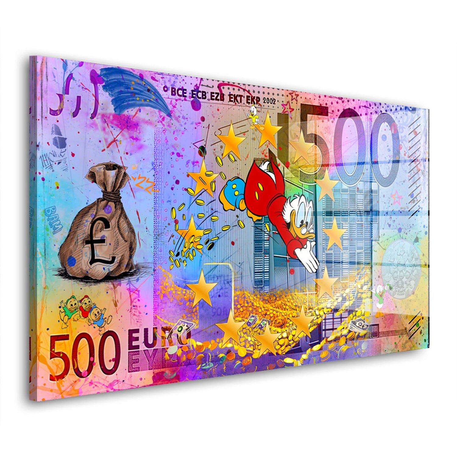 Acrylglasbild Geldschein Duck Comic Acrylglas Wandbild Bild Wanddeko Wohnzimmer XL