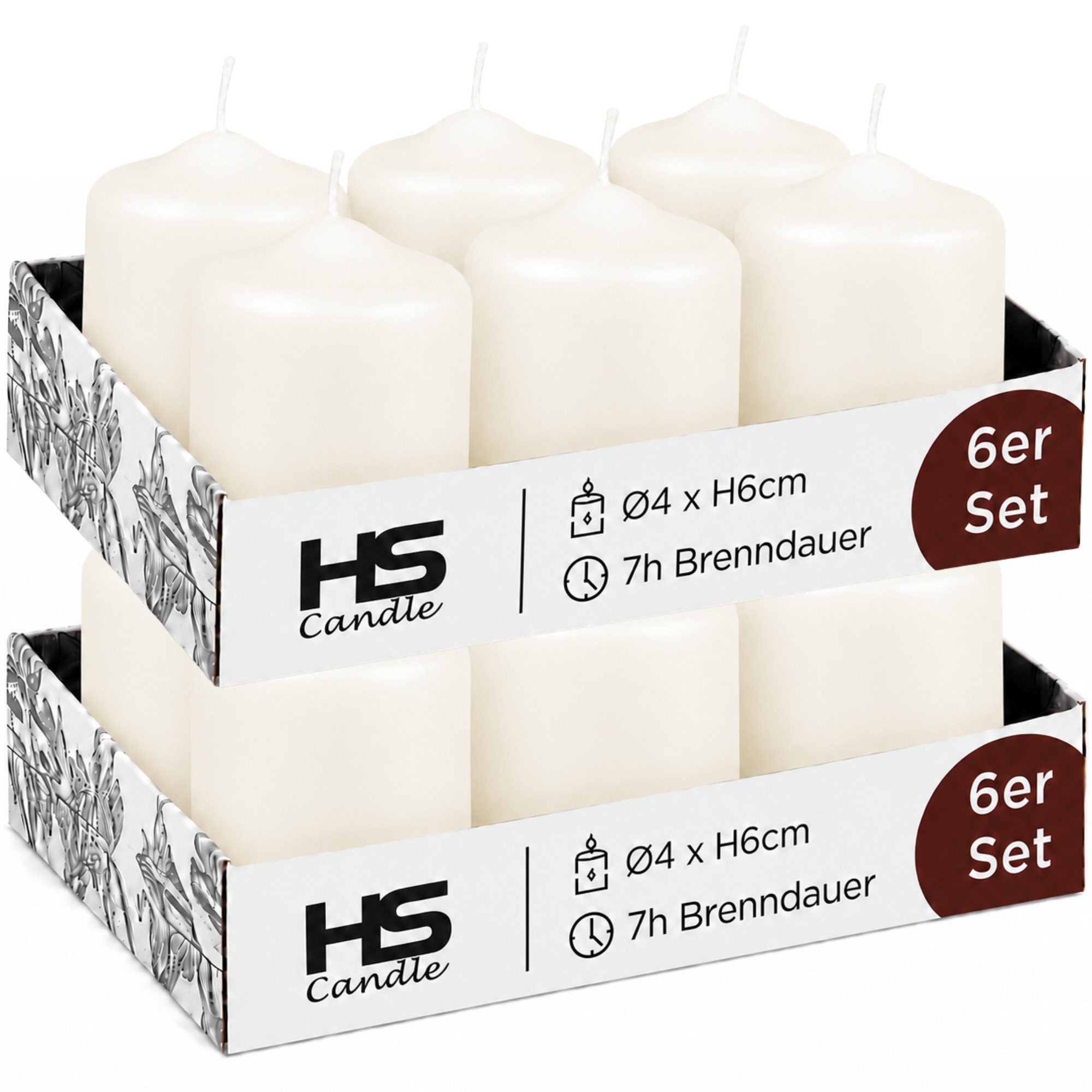 HS Candle Stumpenkerze kompakt (12-tlg., Dekolicht), Ø4xH6 cm Teelichtgröße, bis zu 7h Brenndauer je Kerze, Wachsmischung