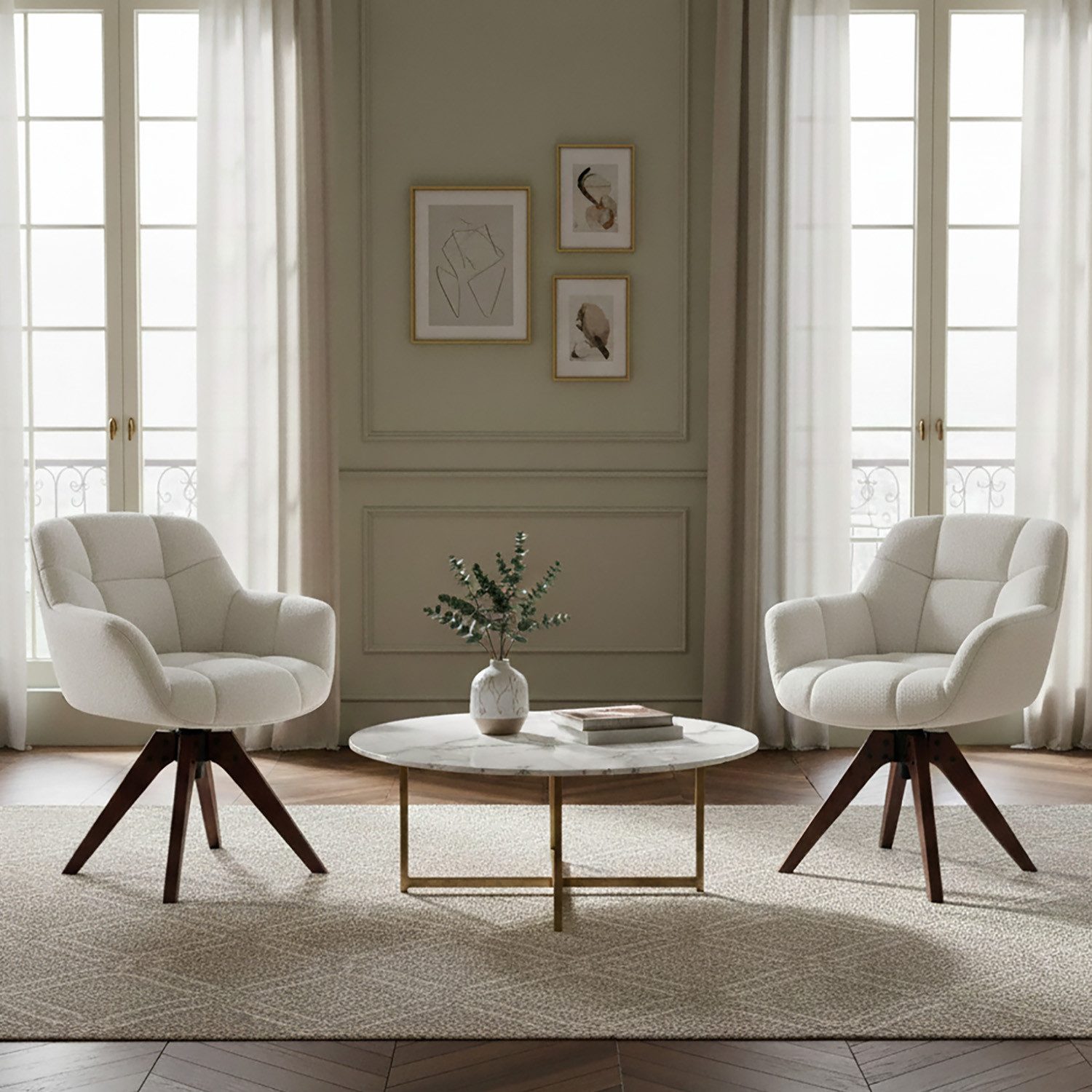 DUBI Möbel Polsterstuhl Mika-Nele, Eiche geölt, 360° drehbar im 2er-Set