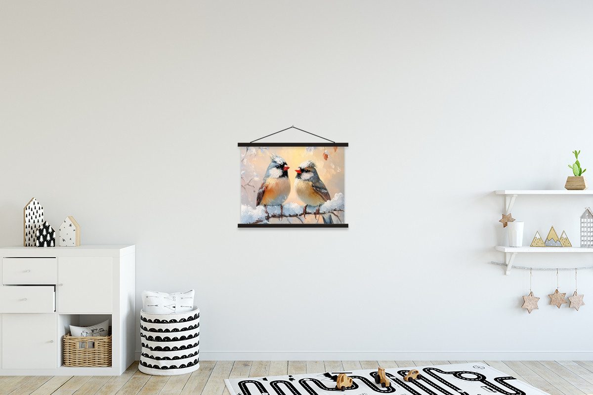 MuchoWow Poster Vögel - Zweig - Winter - Schnee, (1 St), Magnetische Posterleiste, Holzleisten, Textilposter, 40x30 cm – Bild 2 von 3