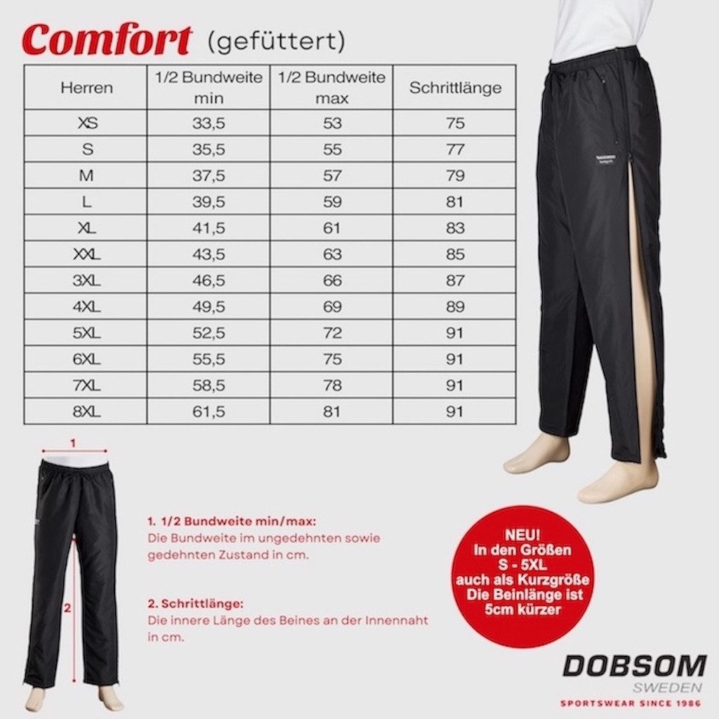 Dobsom Outdoorhose Winter Reha-Hose D/H gefüttert mit durchgehendem Reißverschluss warm auch in Kurzgrößen