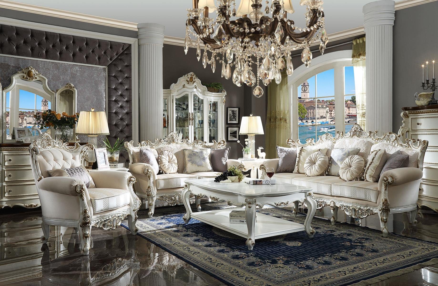 JVmoebel Chesterfield-Sofa Chesterfield Sofa mit Couchtisch in Weiß aus italienischem Material, Set, Made in Europa