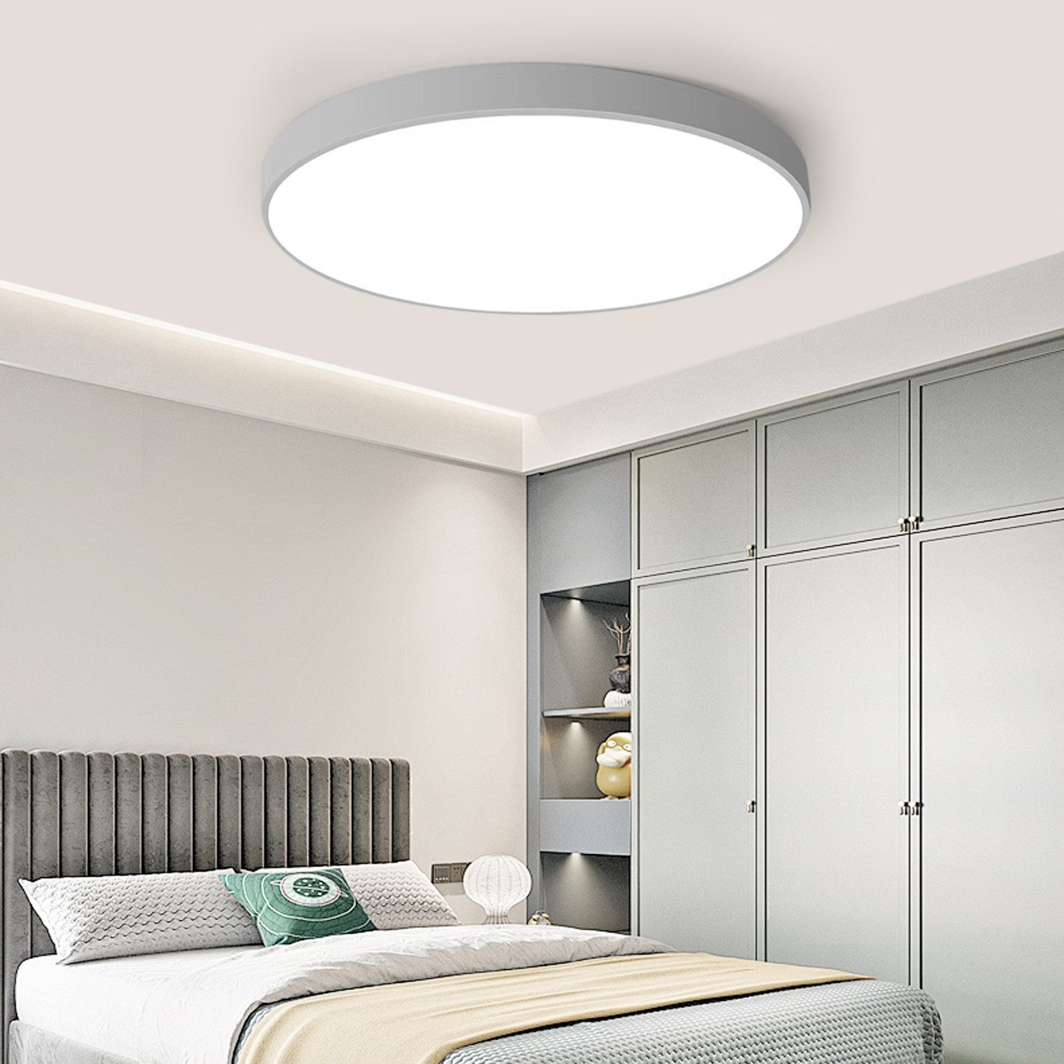 JDONG LED Deckenleuchte 36W Rund Flach Rosa/Grau/Blau Deckenlampe Durchmesser 40cm, 3000LM Kinderzimmerlamp, 3000K Warmweiß Modern Schlicht Lampe Dünn, für Schlafzimmer Flur Küche Wohnzimmer Balkon Keller