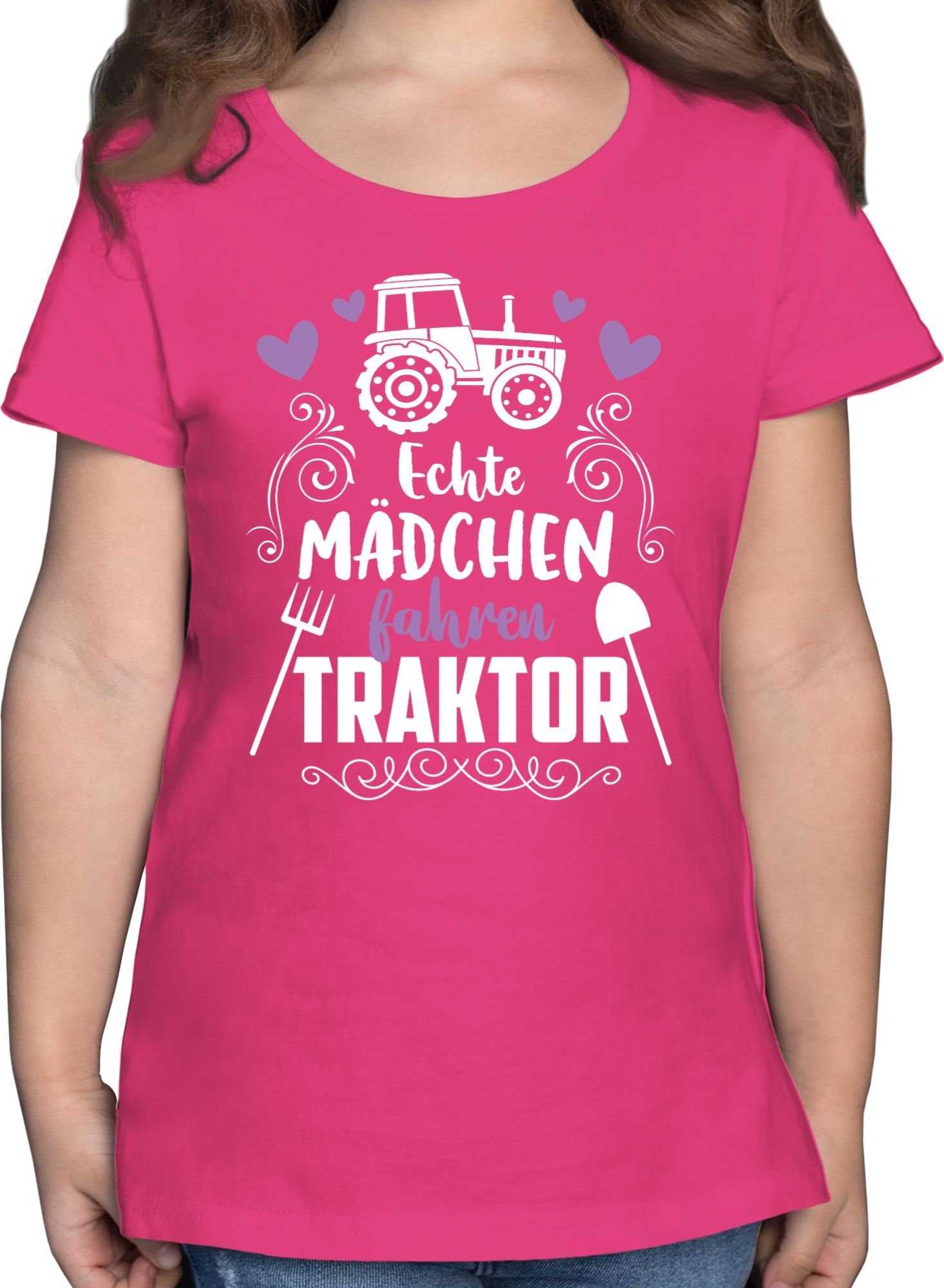 Shirtracer Echte 1 Mädchen T-Shirt Fahrzeuge fahren Fuchsia Traktor weiß Kinder -