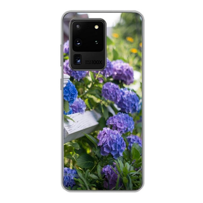 MuchoWow Handyhülle Lattenzaun mit Hortensien Phone Case Handyhülle Samsung Galaxy S20 Ultra Silikon Schutzhülle