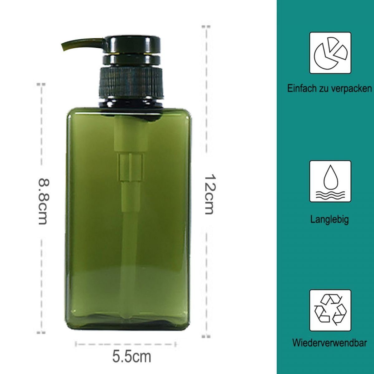 Jormftte Seifenspender Pumpe,für mit Seifenspender-Flasche Dusch-Shampoo,Spülung,Kunststoff Grün
