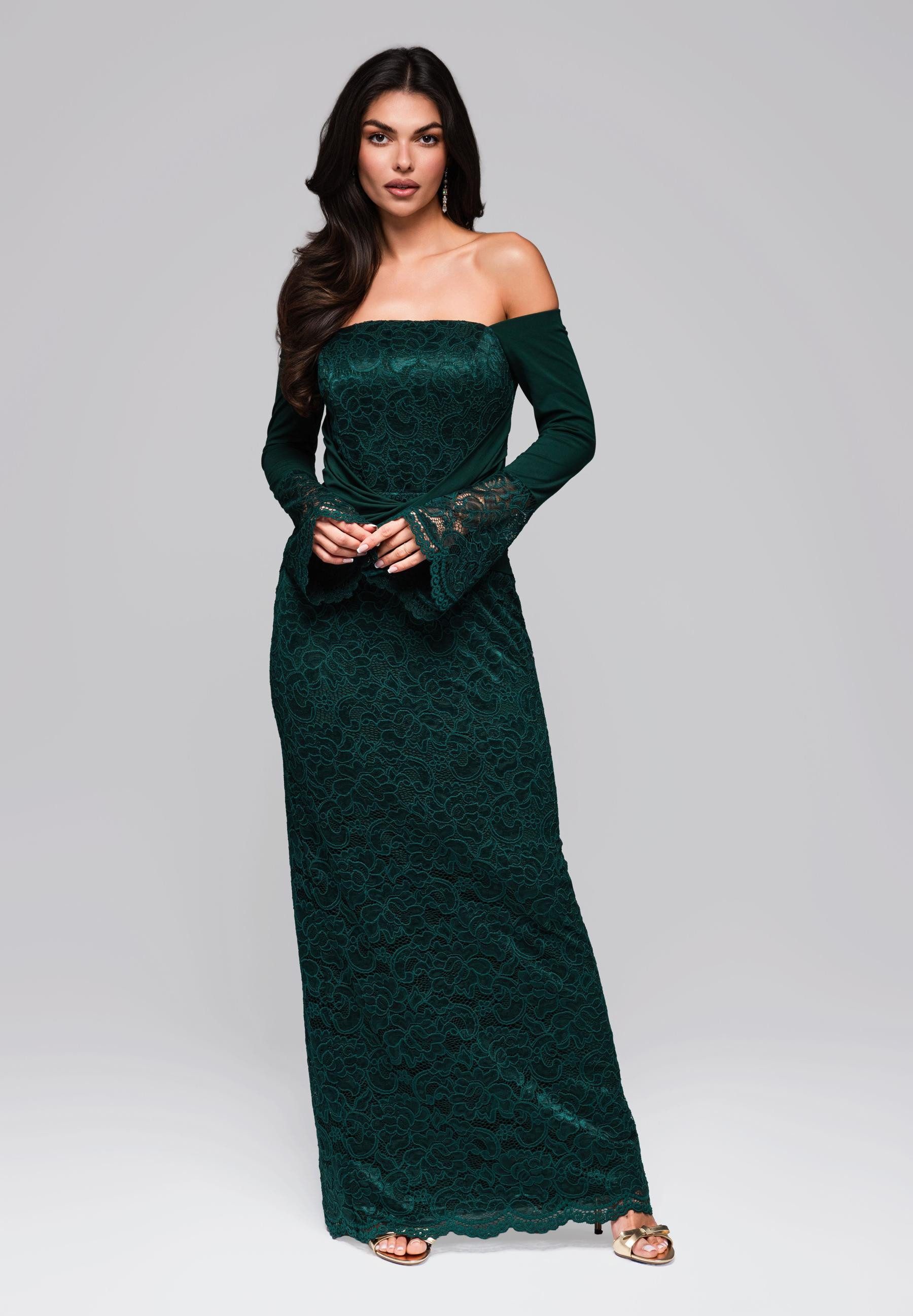 OMBRE Abendkleid Schulterfreies Maxikleid aus Spitze