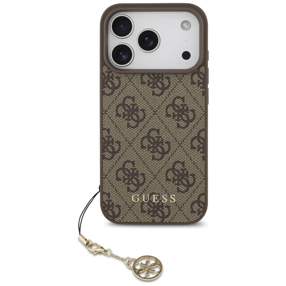 Guess Handyhülle Kunstleder MagSafe-Case, 4G-Monogrammdesign, MagSafe, goldfarbener Anhänger