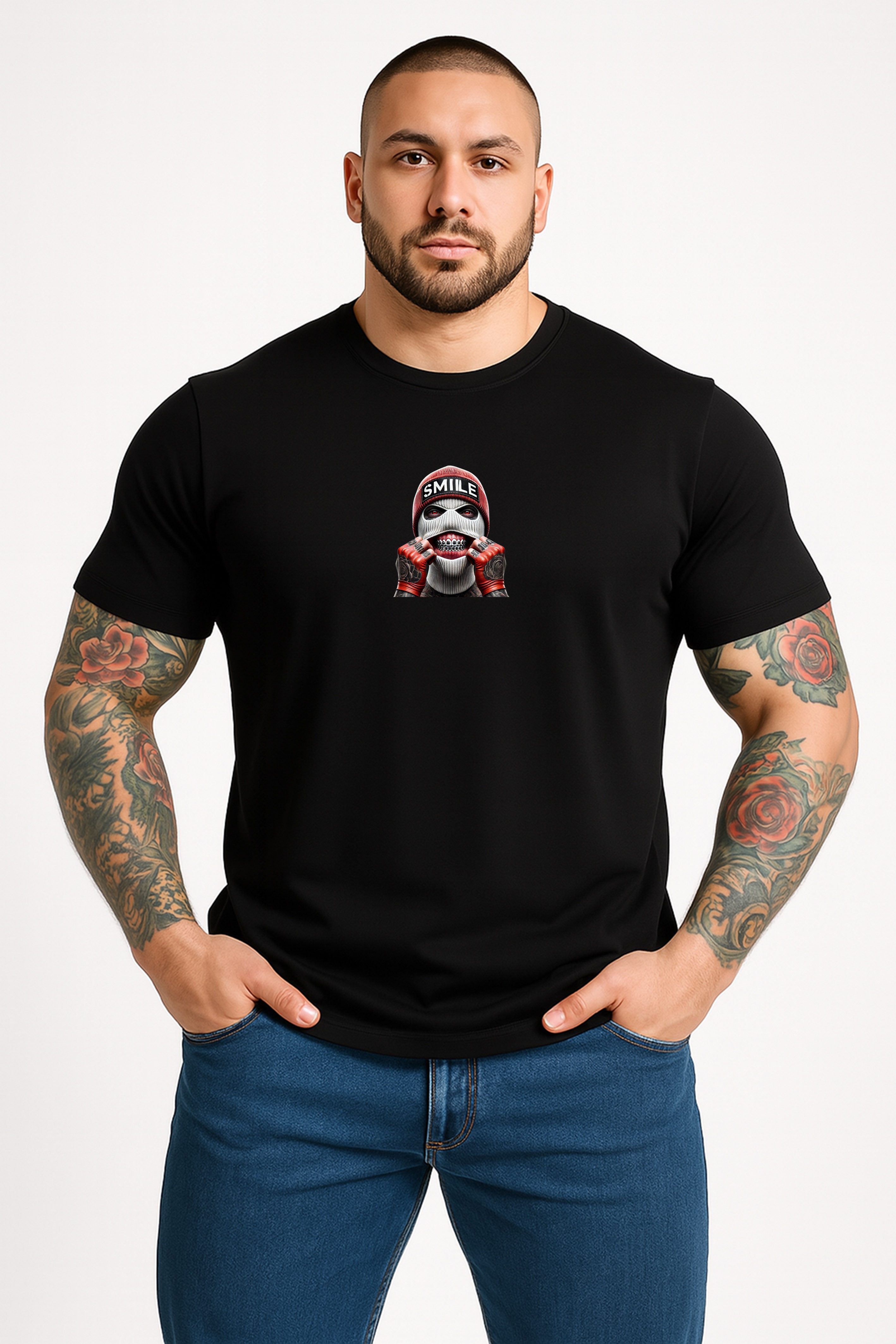 T-Shirt Herren Smile Sommermode Streetwear - Rundhals Kurzarm