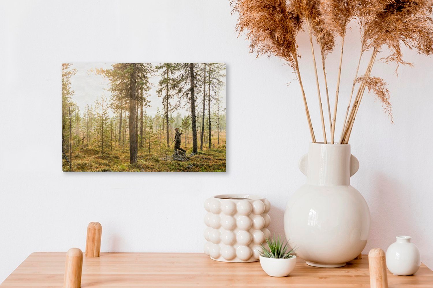 Jagd Aufhängefertig, (1 Leinwandbilder, Leinwandbild OneMillionCanvasses® Wanddeko, ist im auf Wandbild 30x20 St), cm Mann der Wald, Ein