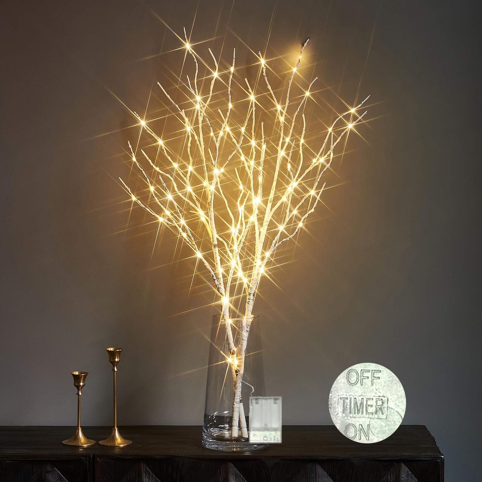 Kunstzweig LED-Leuchtzweig Lichterzweige Batteriebetrieben 50/100LED Lichterkette, Jibenhome, Höhe 70 cm, 70cm Warmweiß, DIY Аксессуары для дома für Vase, Zimmer, Weihnachten