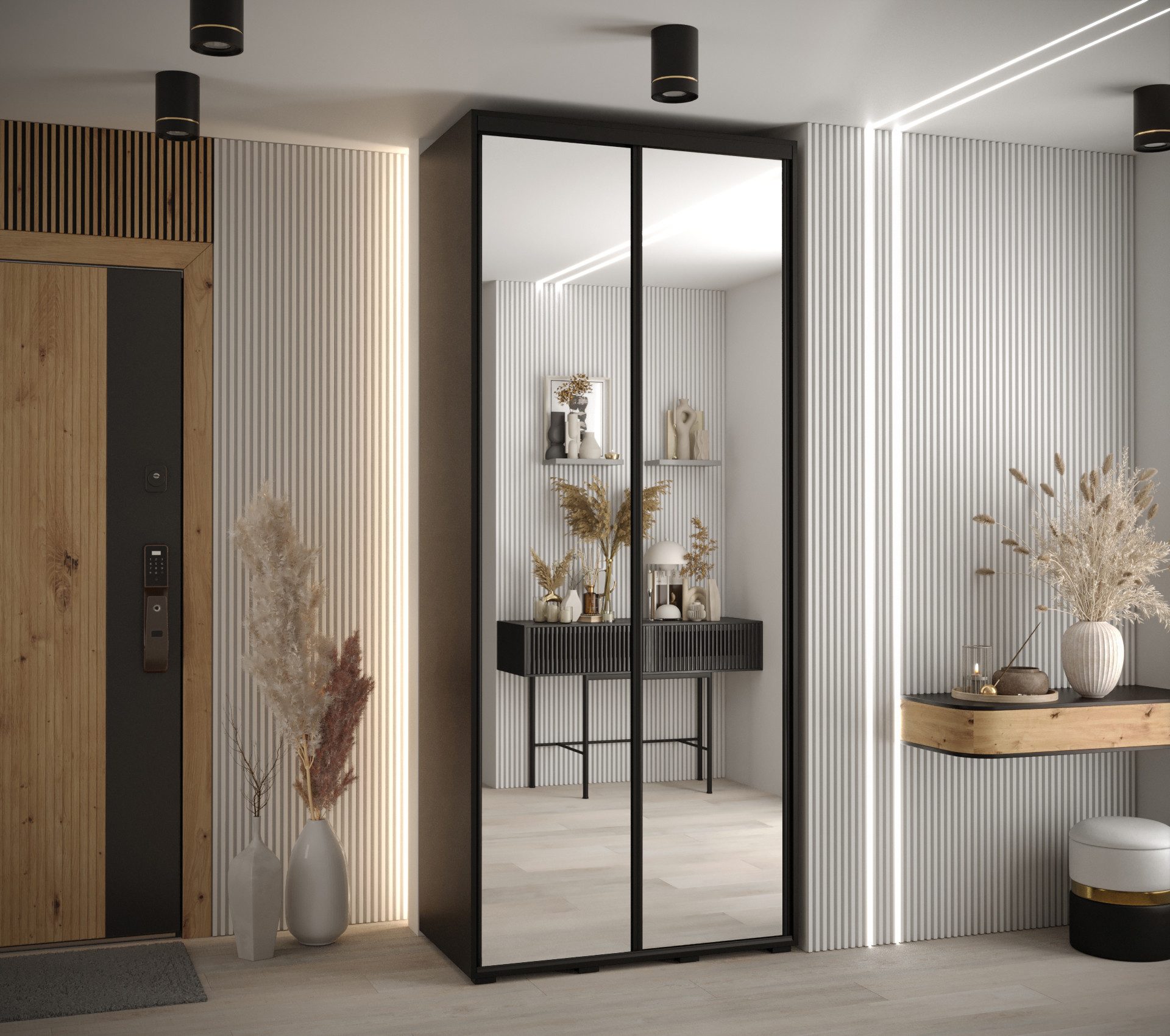 ABIKS MÖBEL Schwebetürenschrank Davos 2 Schlafzimmerschrank mit Spiegel, Kleiderstange und Regalen – Bild 2 von 5