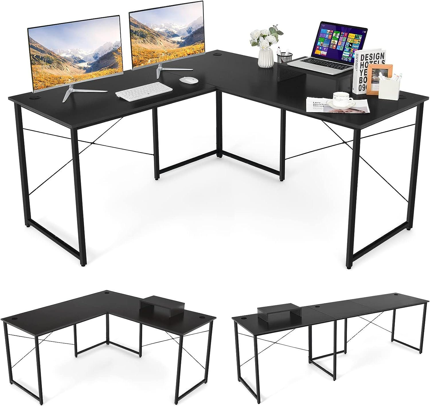 2 Schreibtisch, schwarz Computertisch KOMFOTTEU Personen
