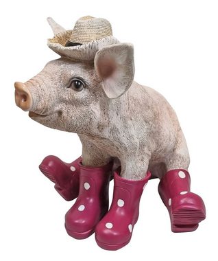 Fachhandel Plus Gartenfigur Schwein mit Hut und Gummistiefel in brombeer, (1 St), lustige Tierfigur, Indoor, Outdoor