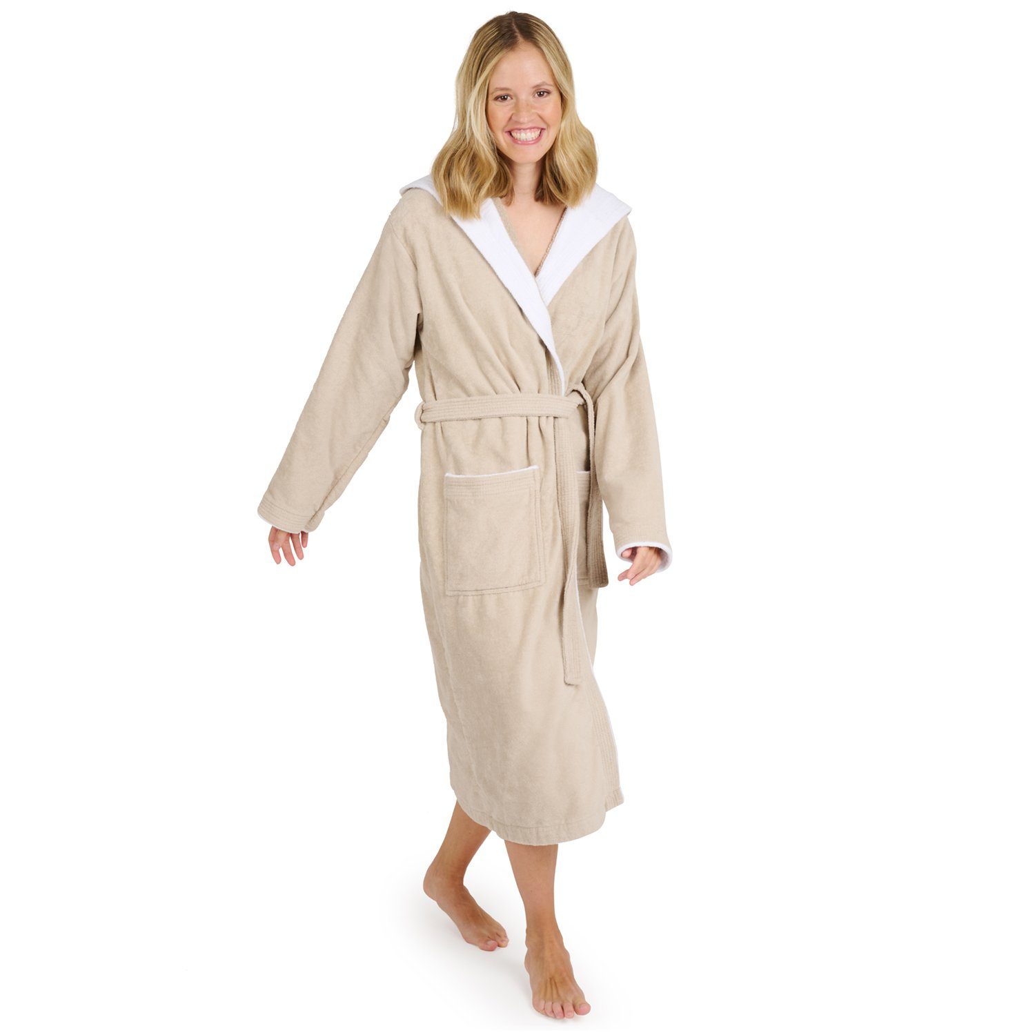 Blumtal Bademantel Damen, mit gefütterter Kapuze, Baumwolle, und samtigen F günstig online kaufen