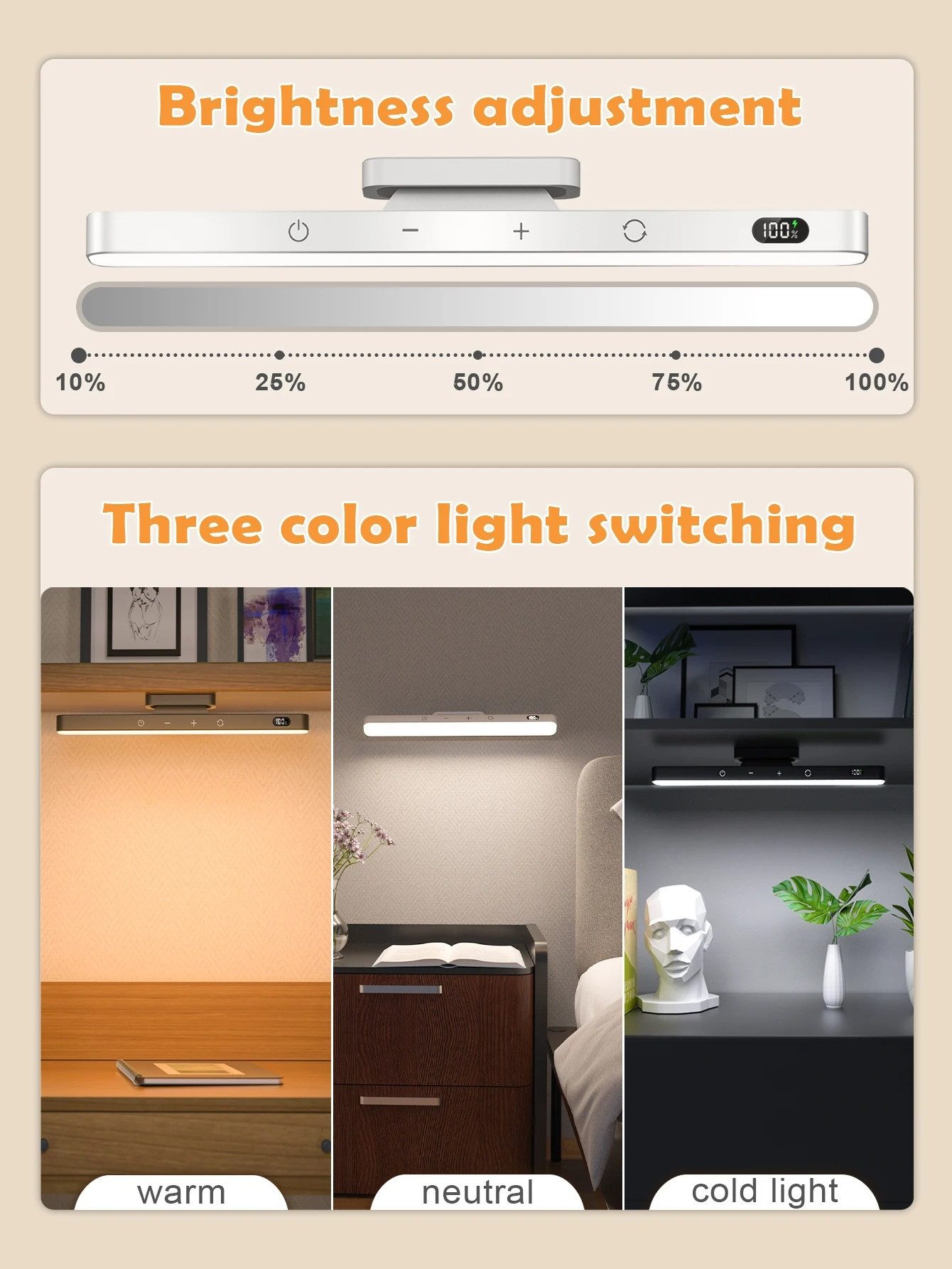 Athlix Schreibtischlampe Touch Tischlampe magnetische Schreibtischlampe Schrank, Spiegel, LED fest integriert