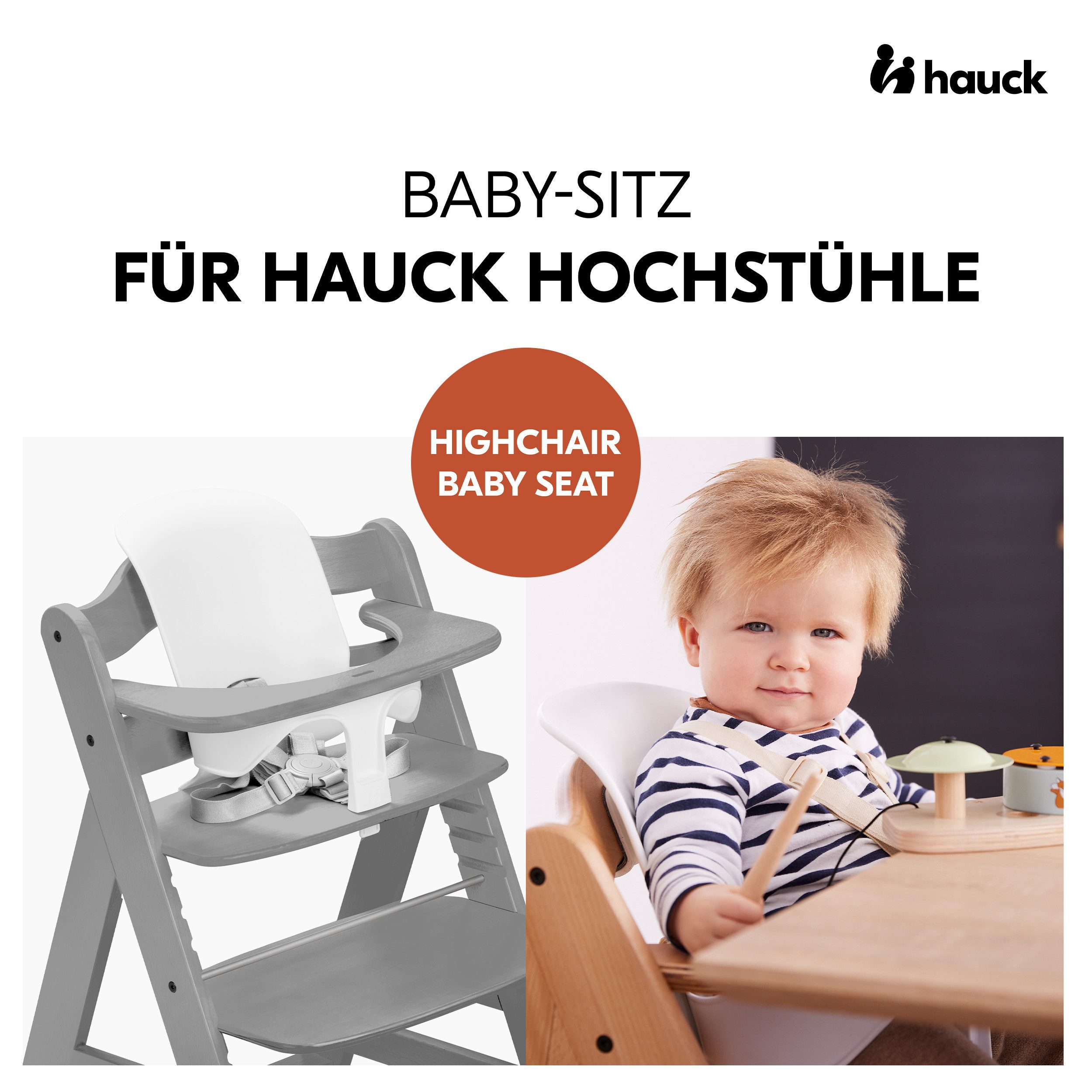 Hauck Hochstuhl Alpha Plus Grey, Holz Baby Kinderhochstuhl mit Tablett Click Tray, Baby-Sitz & Sitzpad