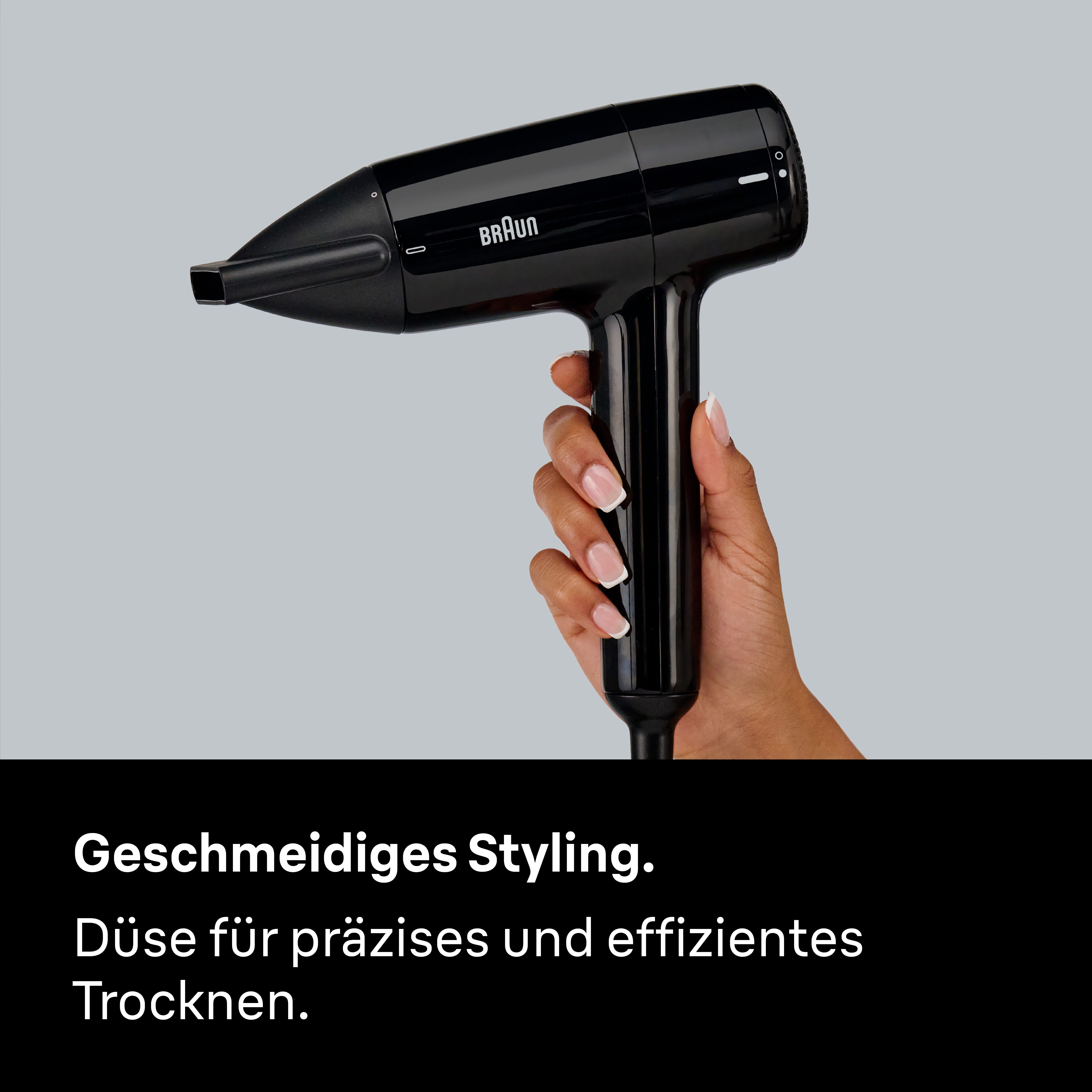 Braun Haartrockner HD1.5, kompakter und leichter Föhn, BRHD150E, 1800 W, 1800W, 3 Heiz- und Geschwindigkeitsstufen, Fön mit Aufsatz