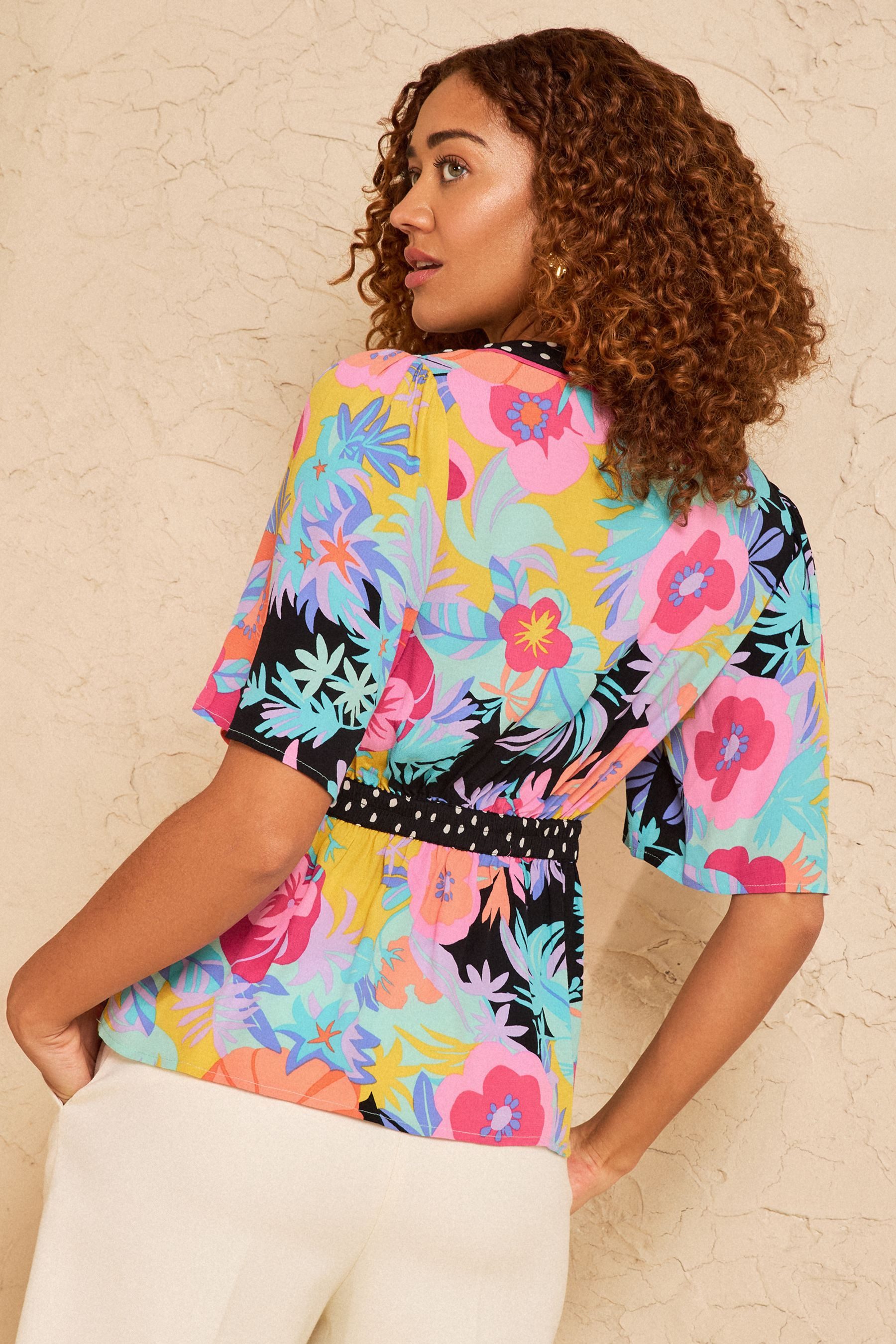 Love & Roses Blusenkimono Love & Roses Bluse mit Print und Kimono-Ärmel (1-tlg)