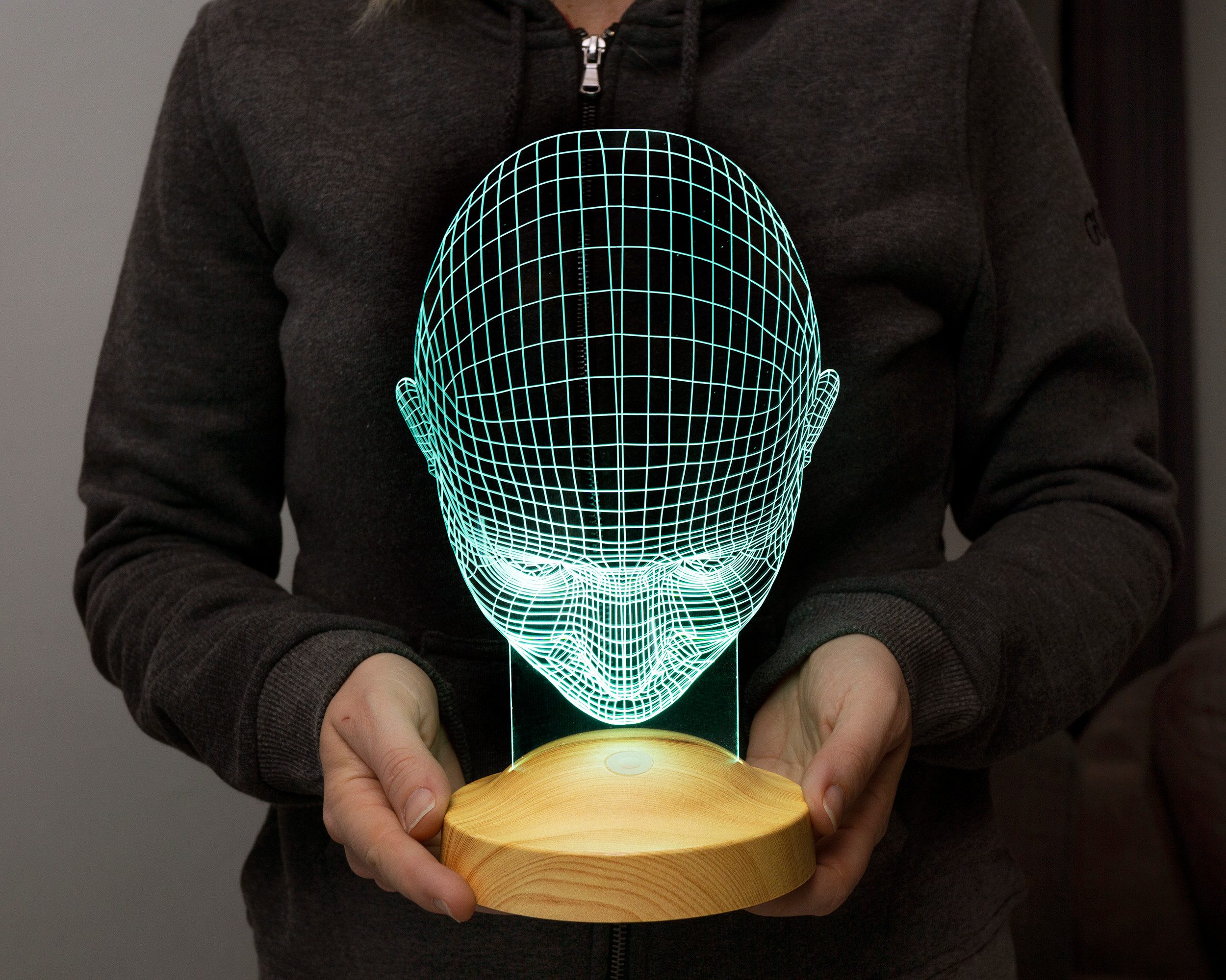 Geschenkelampe LED Nachtlicht LED 3D Gesicht Lampe – Futuristisches Design mit 16 Farben, LED fest integriert, 16 verschiedene Farben, Tageslichtweiß